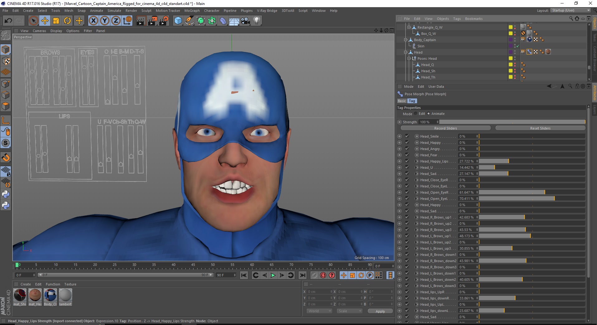 3D Marvel Cartoon Captain America Rigged for Cinema 4D