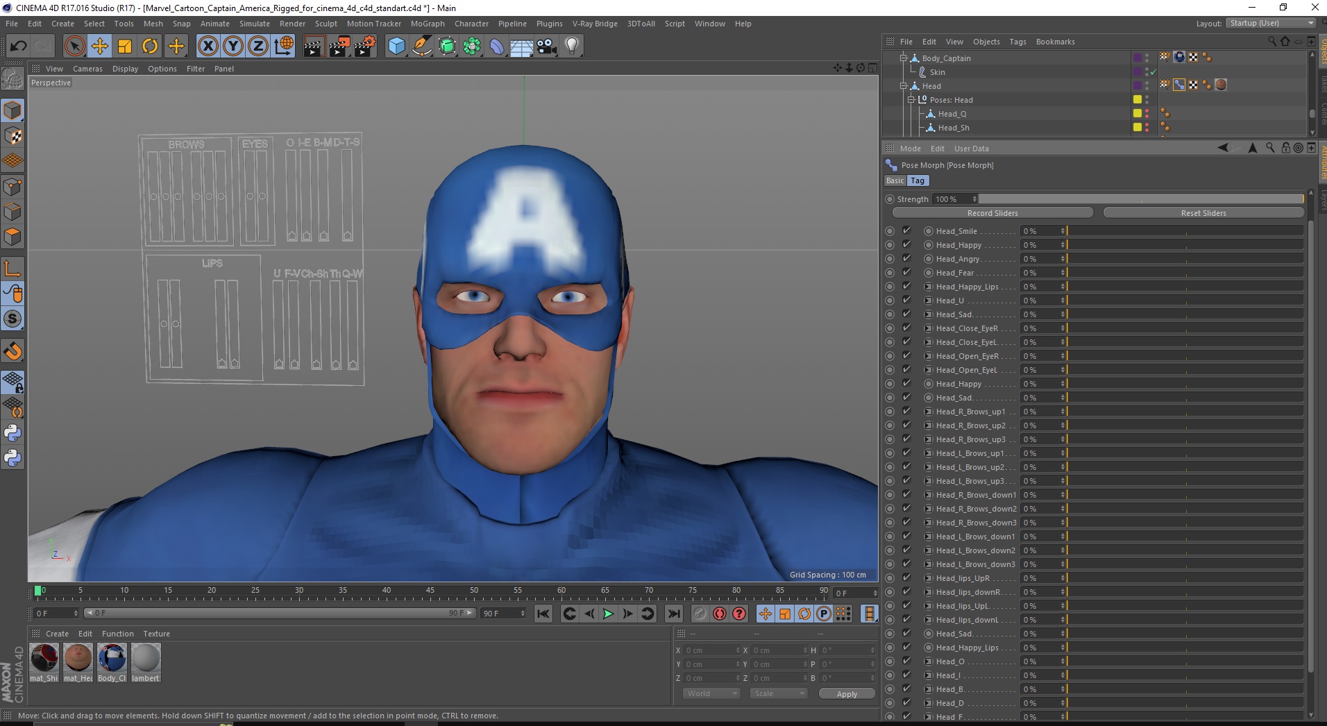 3D Marvel Cartoon Captain America Rigged for Cinema 4D