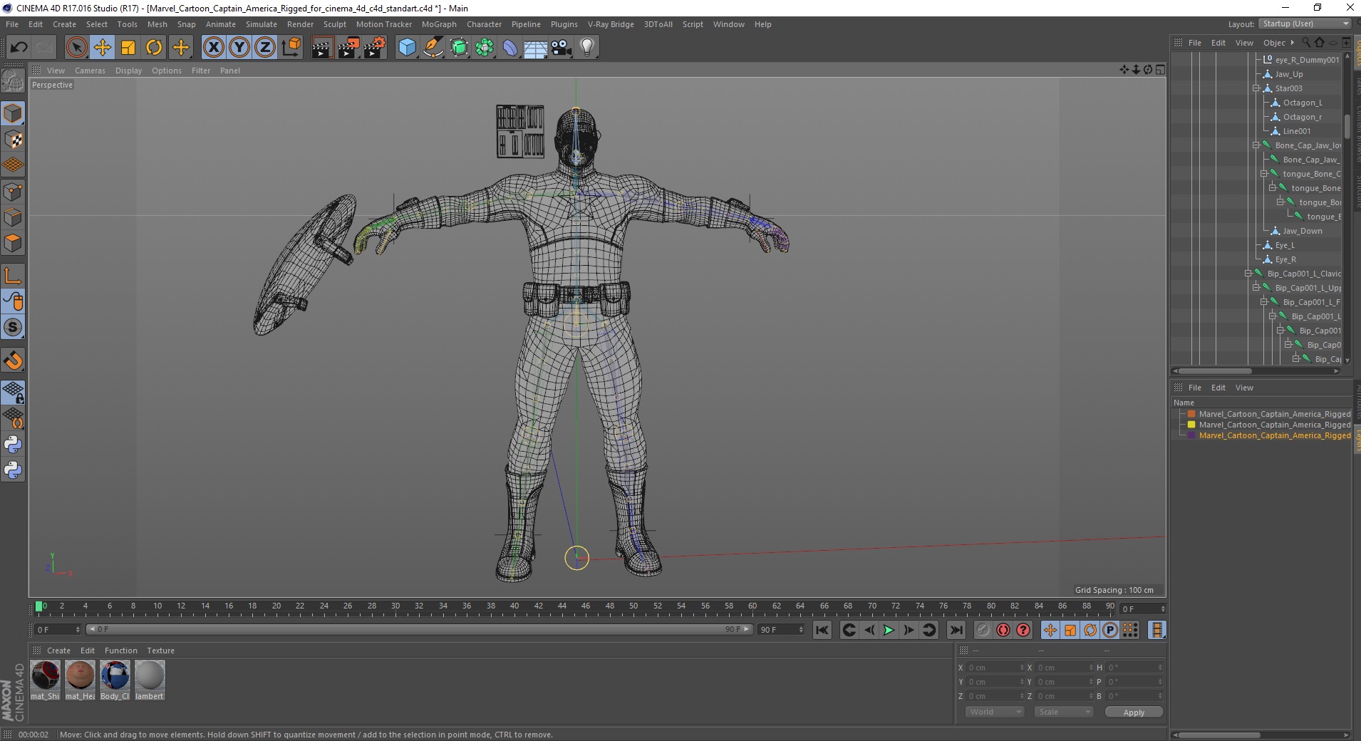 3D Marvel Cartoon Captain America Rigged for Cinema 4D
