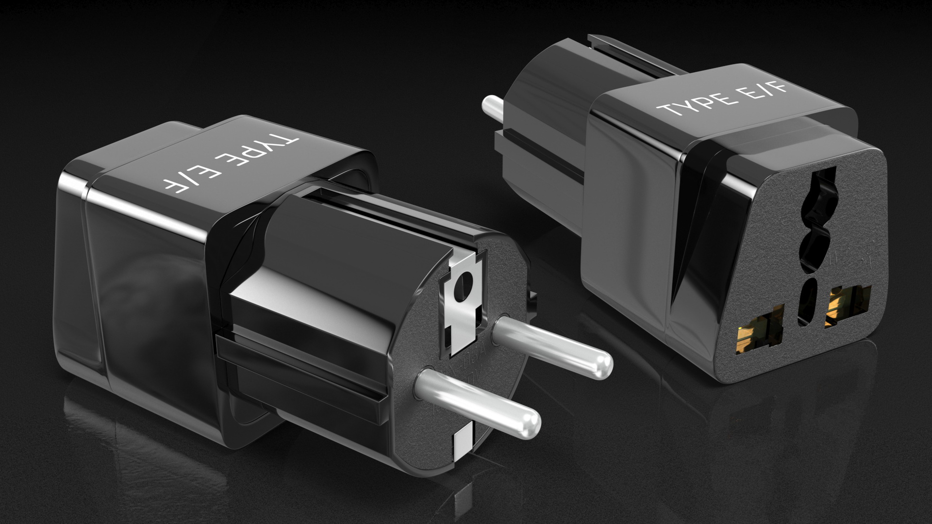 Type E F Universal Plug Adapter Black 3D