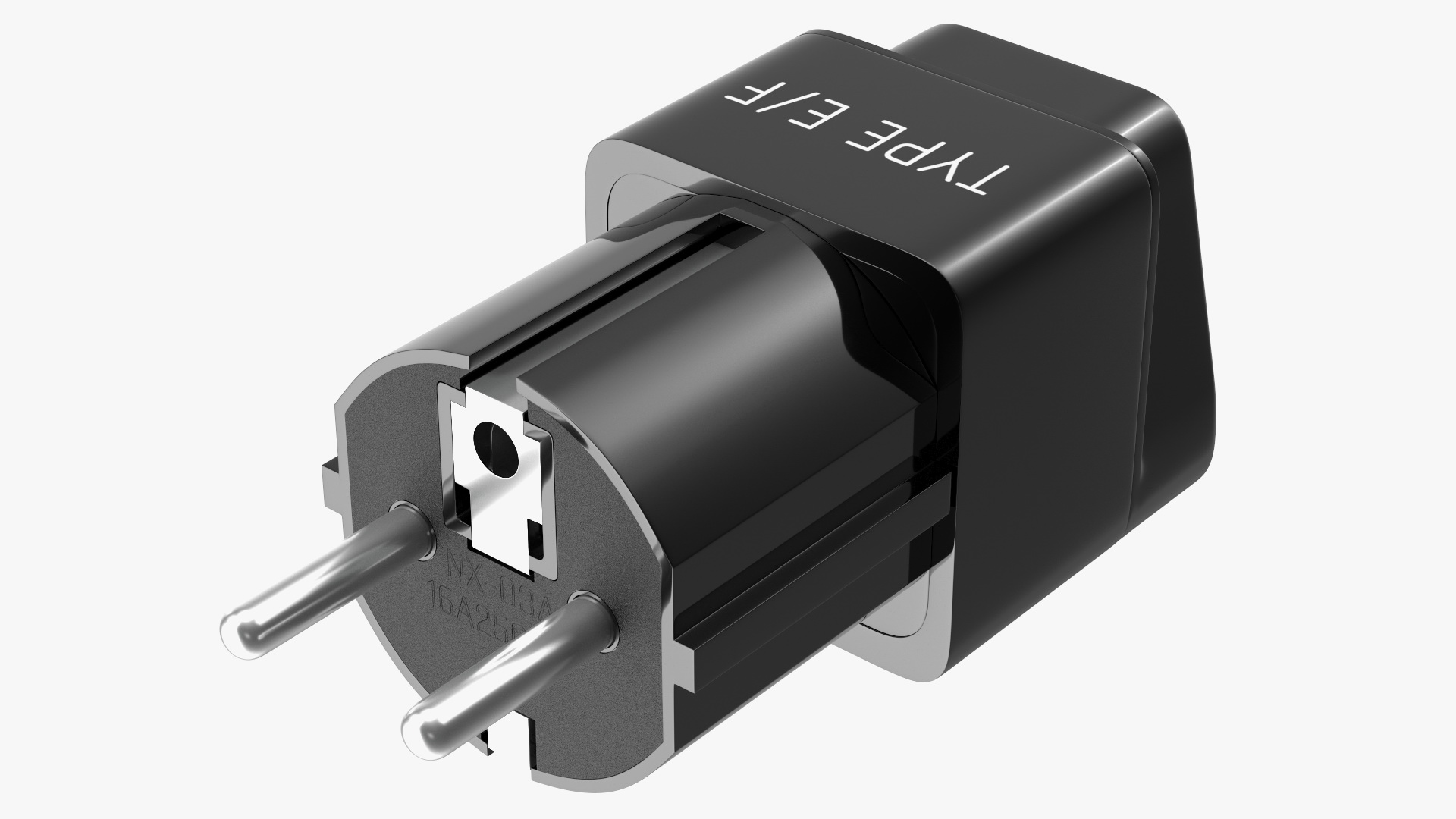 Type E F Universal Plug Adapter Black 3D