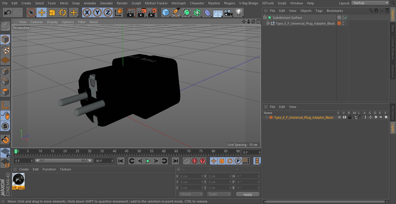 Type E F Universal Plug Adapter Black 3D