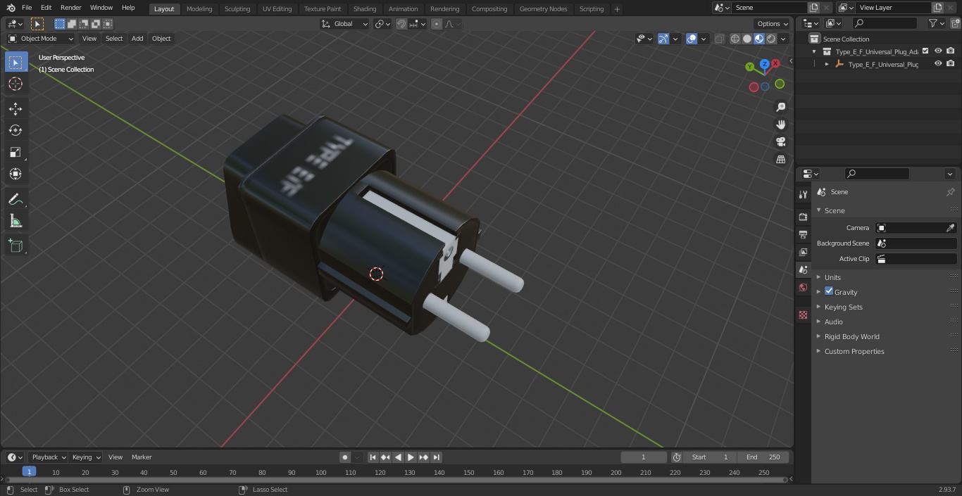 Type E F Universal Plug Adapter Black 3D