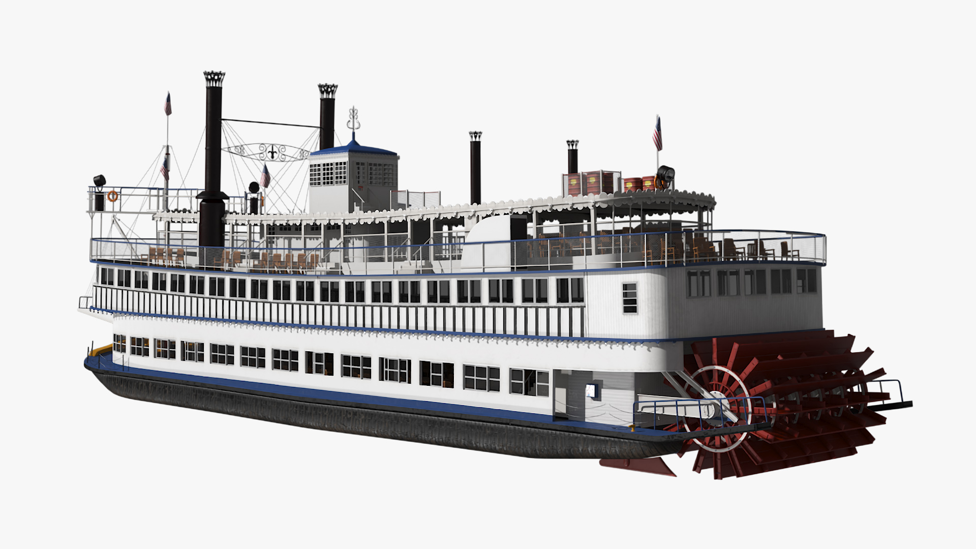 3D model Paddle Wheeled Steamboat Rigged for Maya