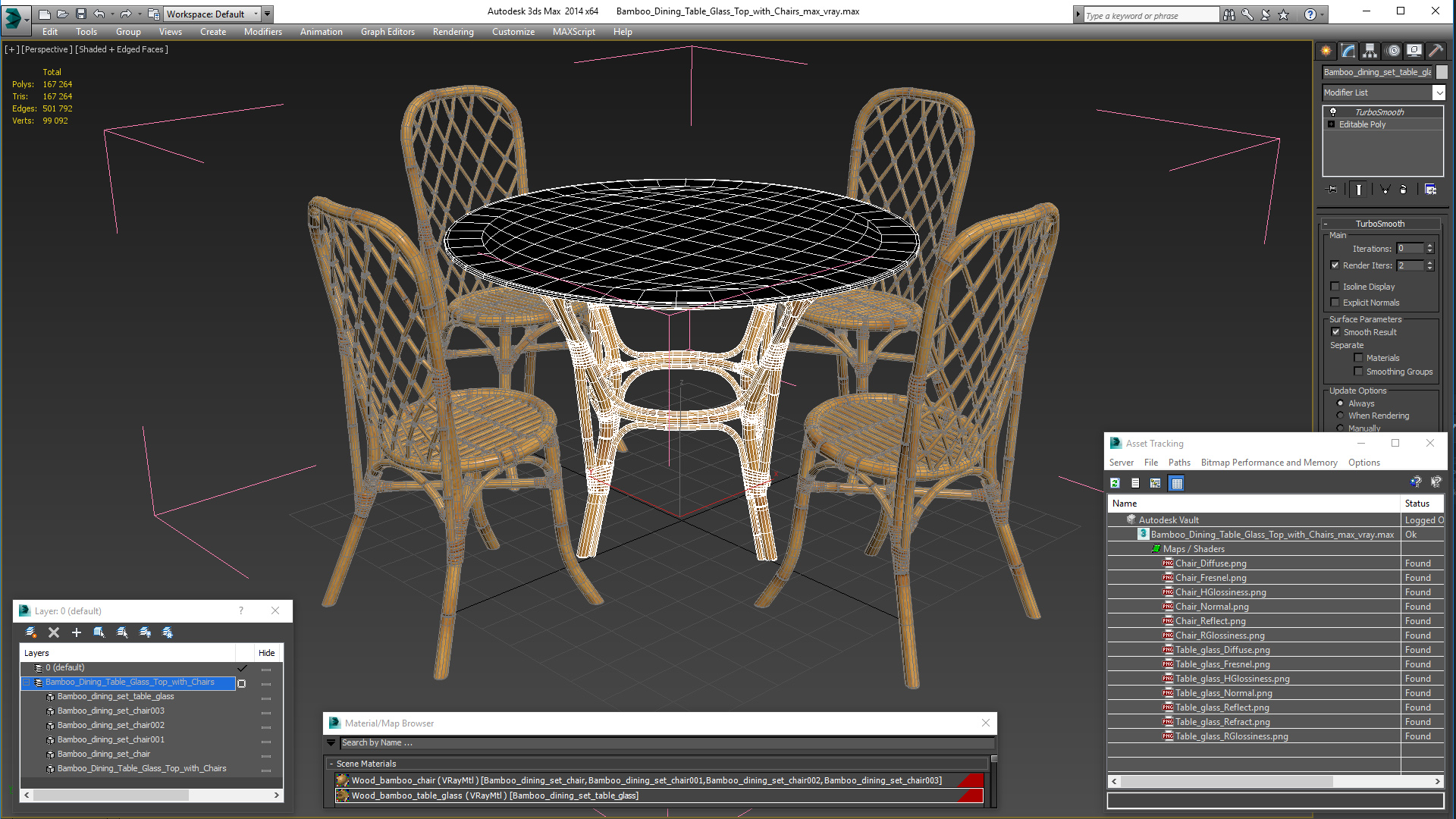 3D Bamboo Dining Table Glass Top with Chairs