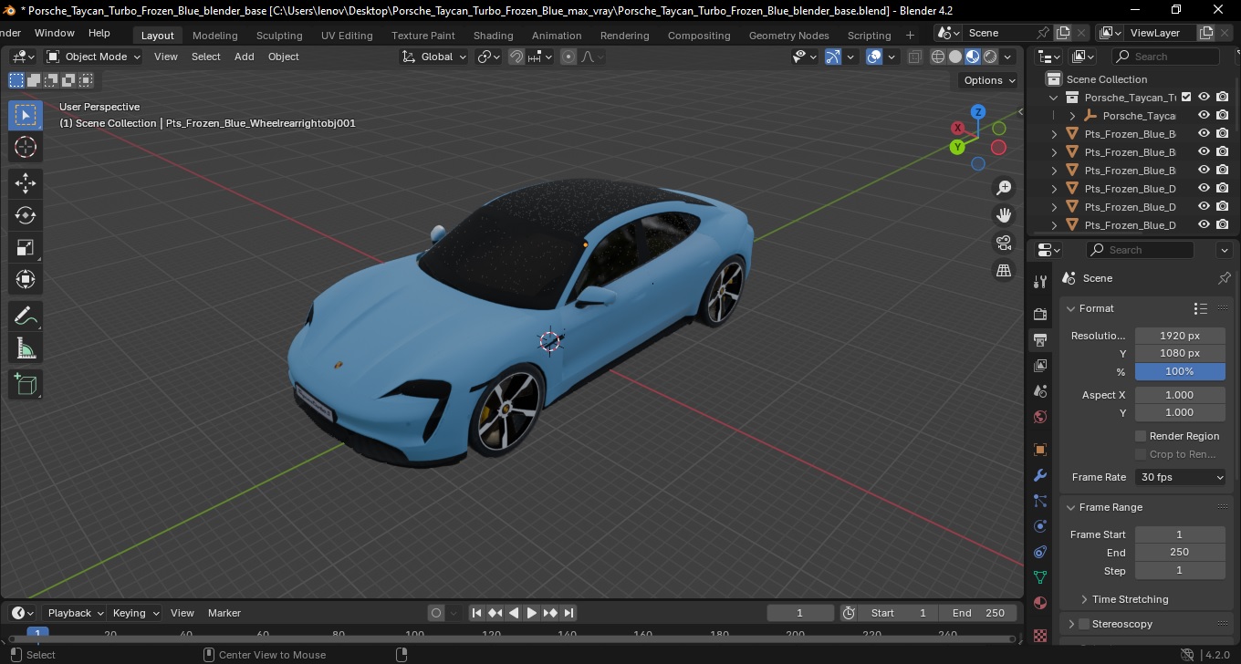 Porsche Taycan Turbo Frozen Blue 3D