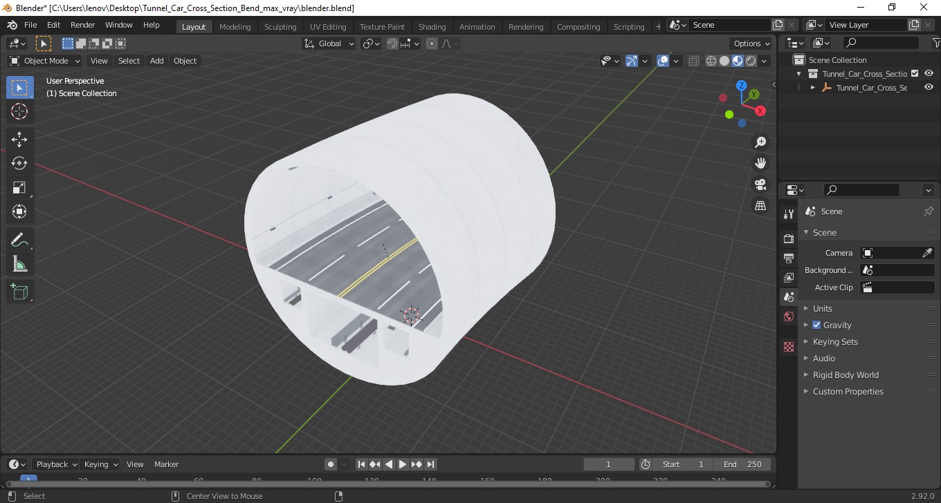 Tunnel Car Cross Section Bend 3D model