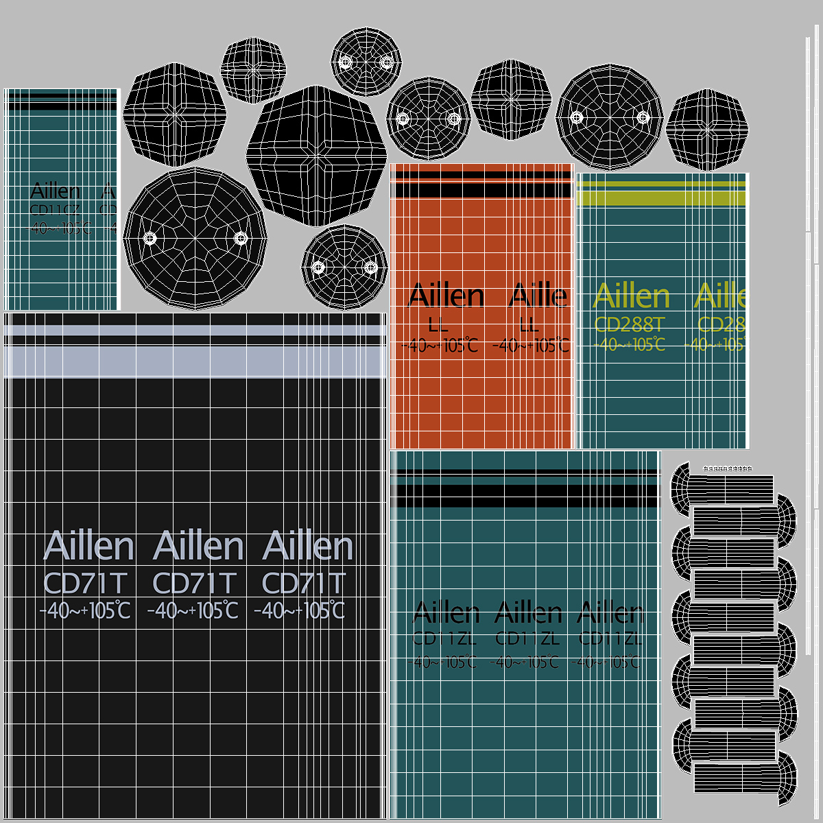 Aillen Electrolytic Capacitor Soldered Set 3D