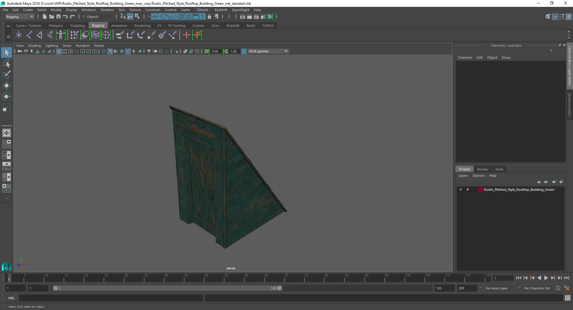 3D Rustic Pitched Style Rooftop Building Green model