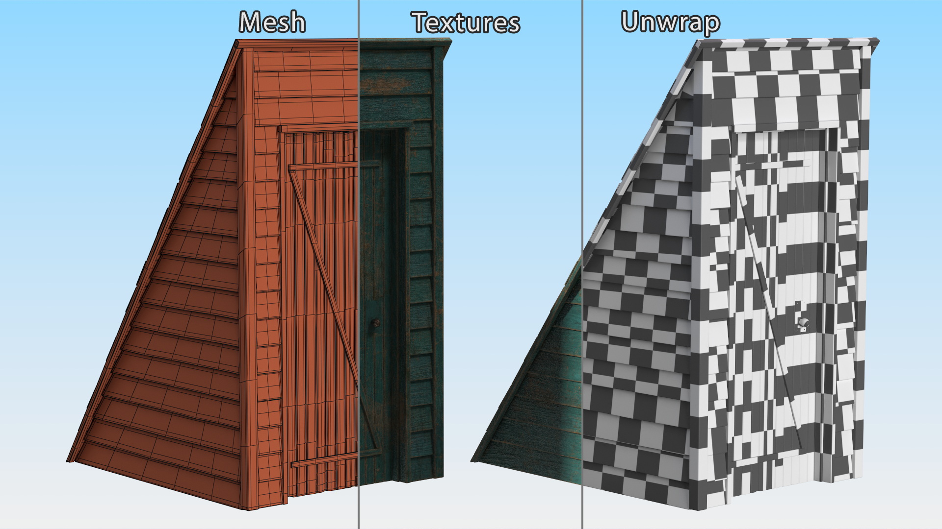3D Rustic Pitched Style Rooftop Building Green model