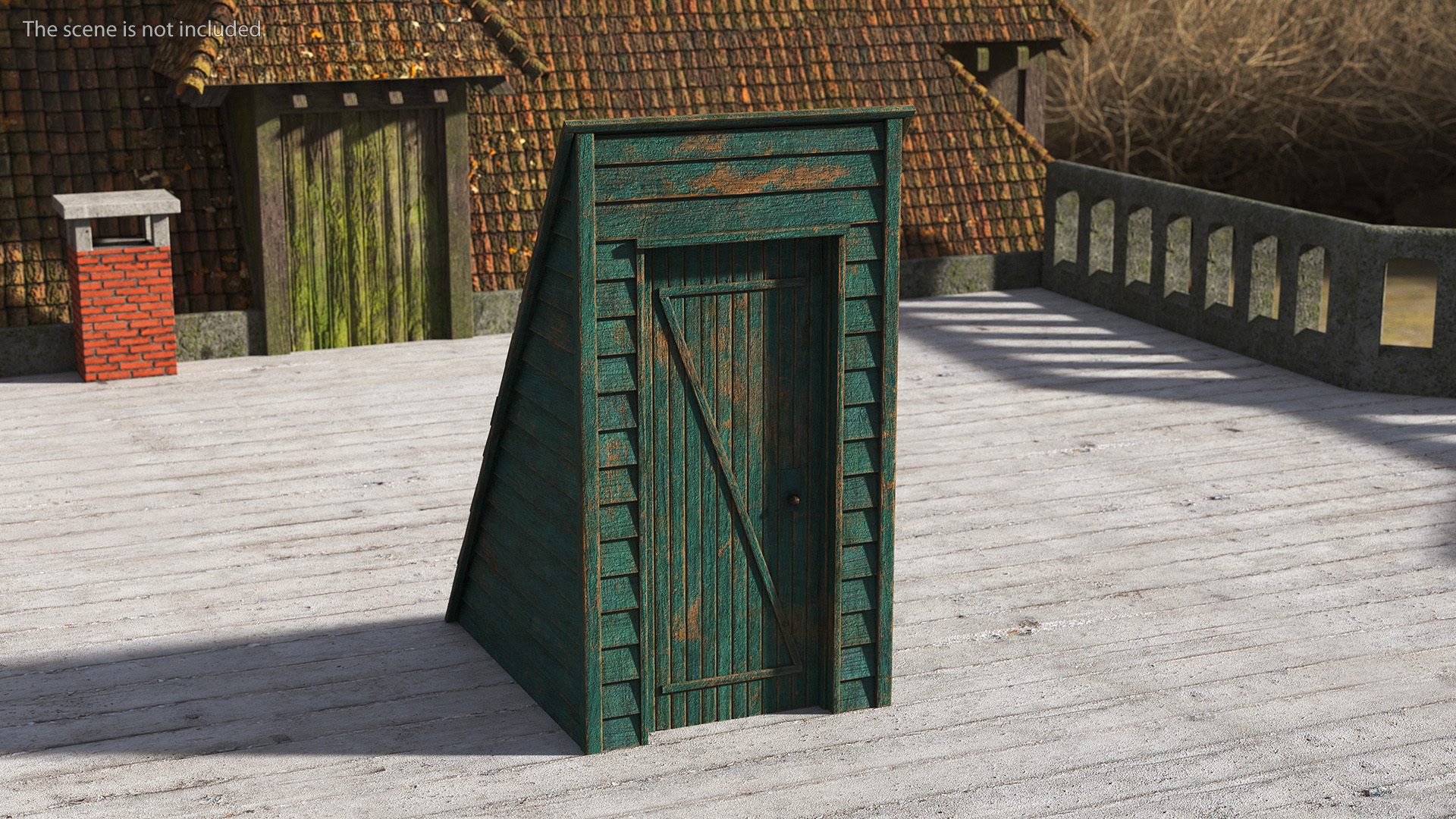 3D Rustic Pitched Style Rooftop Building Green model