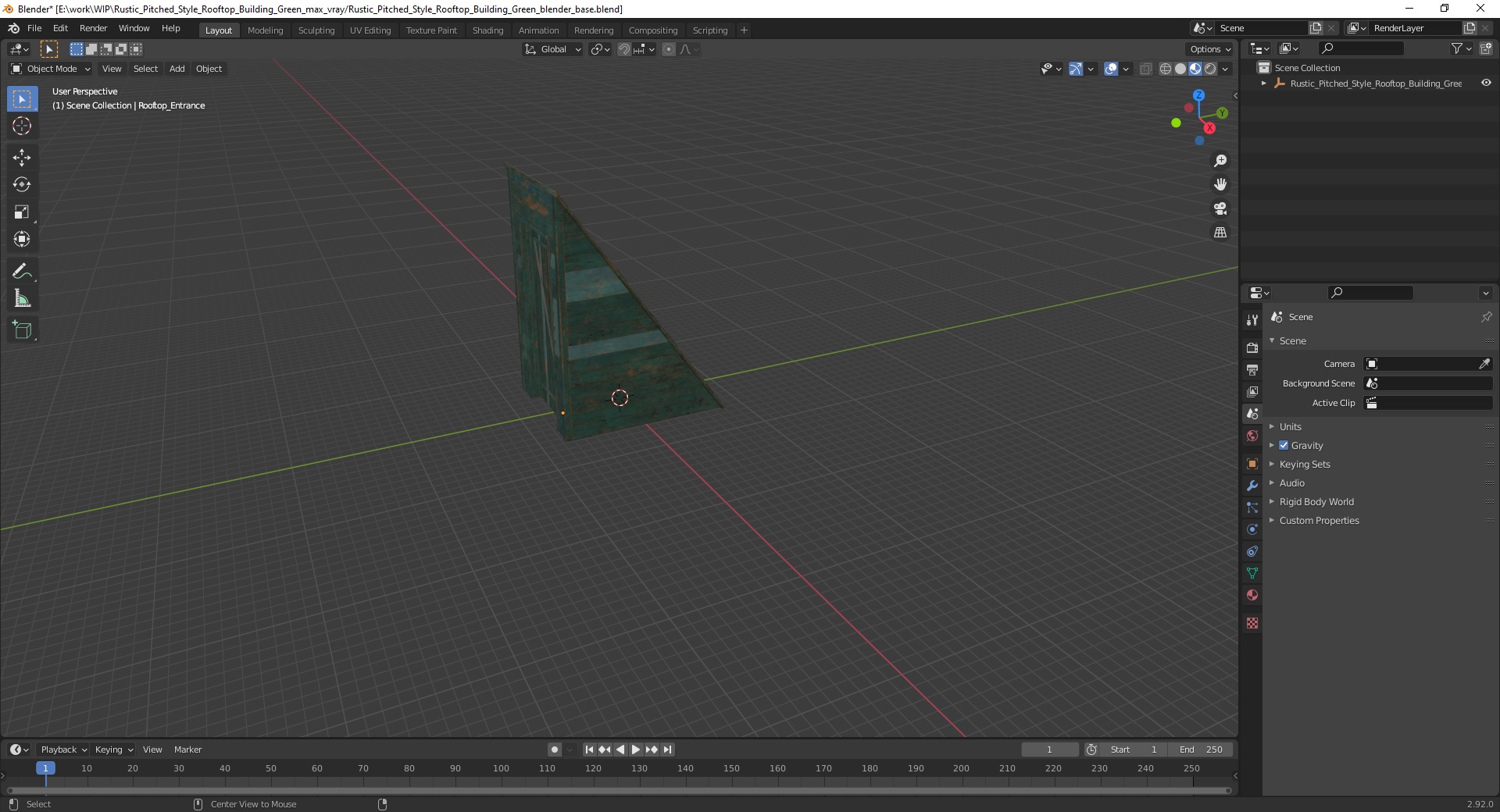 3D Rustic Pitched Style Rooftop Building Green model
