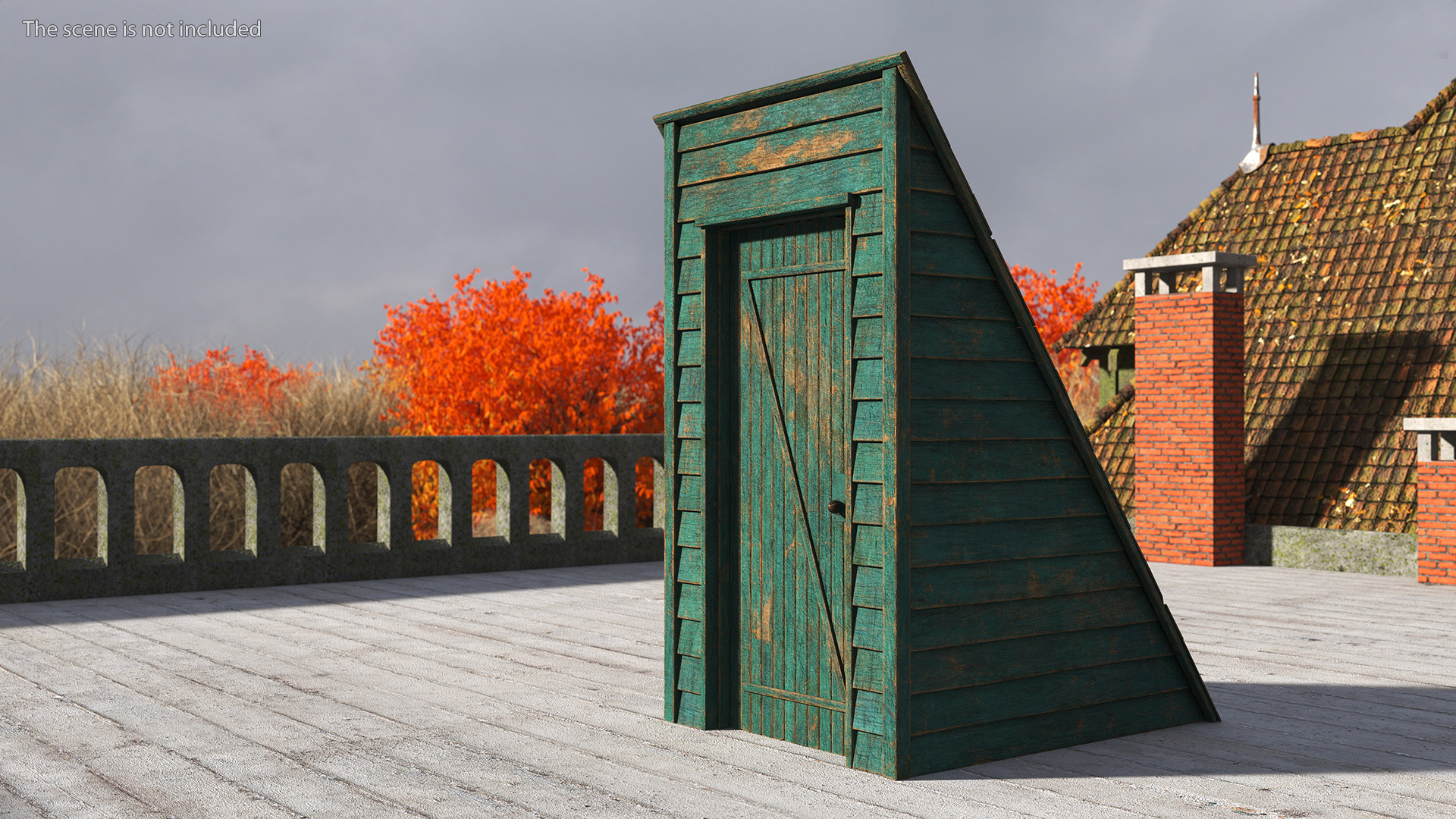 3D Rustic Pitched Style Rooftop Building Green model