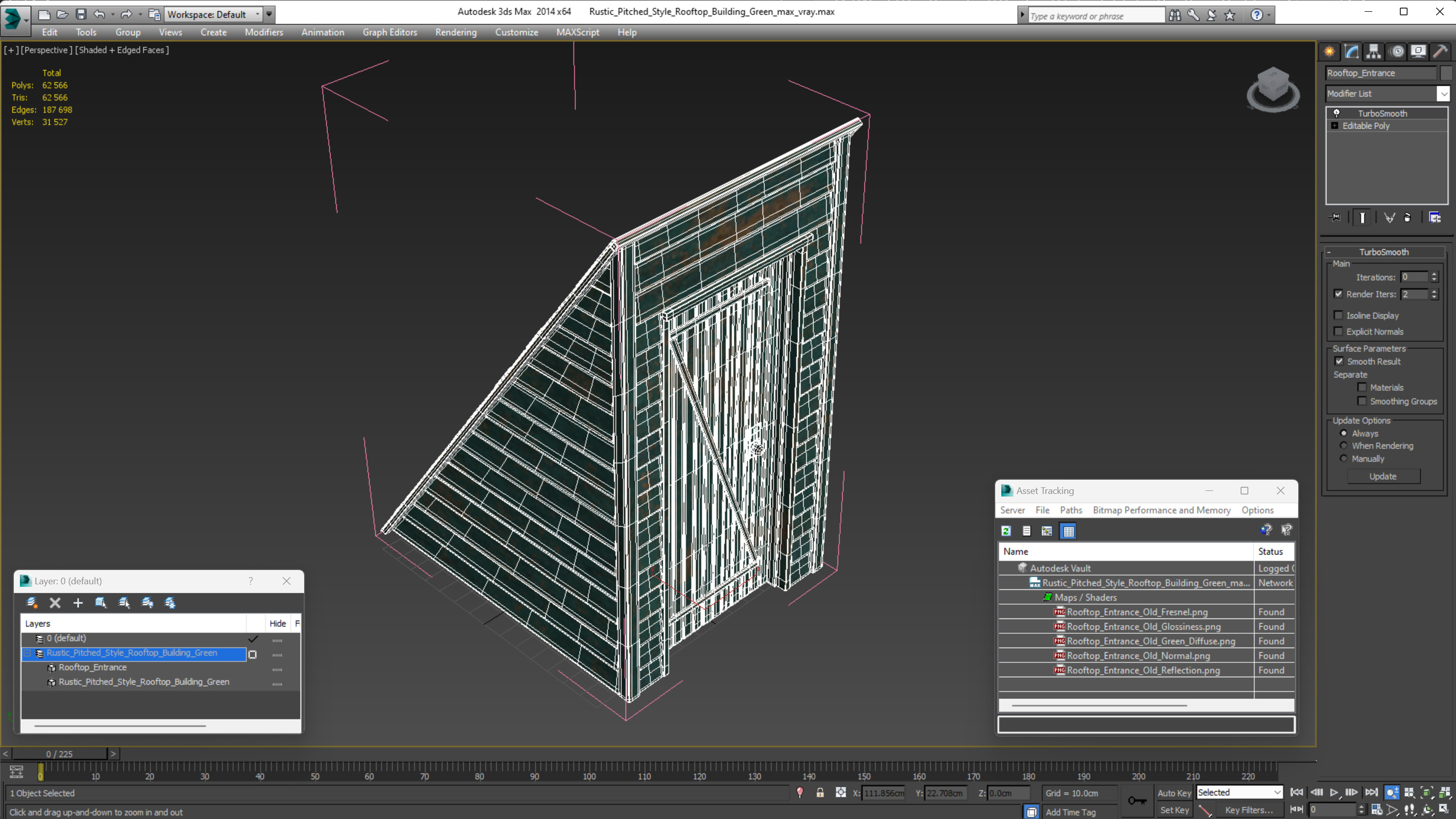 3D Rustic Pitched Style Rooftop Building Green model