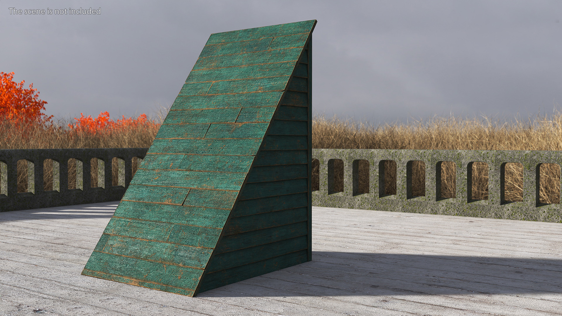 3D Rustic Pitched Style Rooftop Building Green model