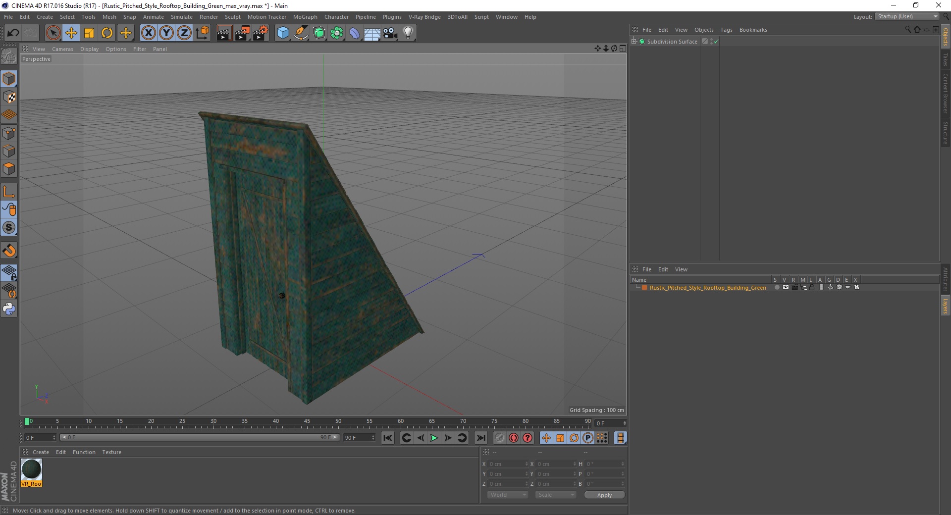 3D Rustic Pitched Style Rooftop Building Green model