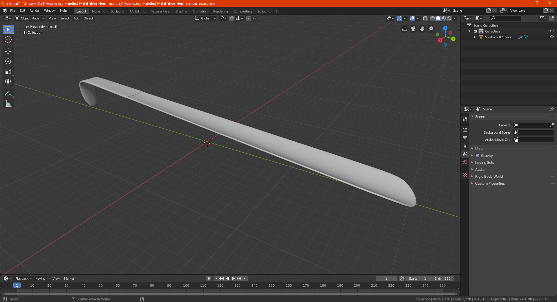 3D Houndsbay Handled Metal Shoe Horn model