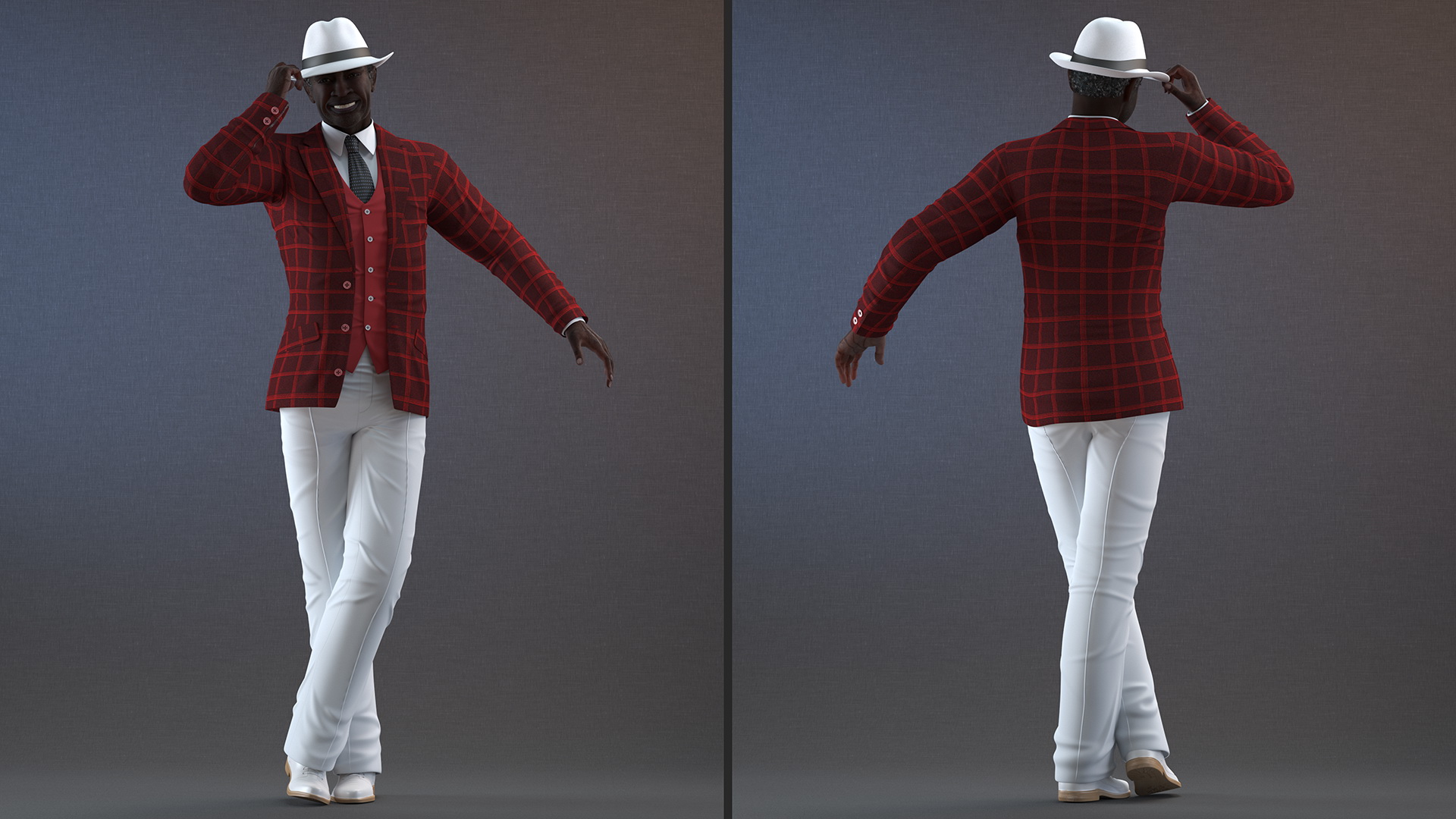 Old Afro American Man Party Outfit Dancing 3D