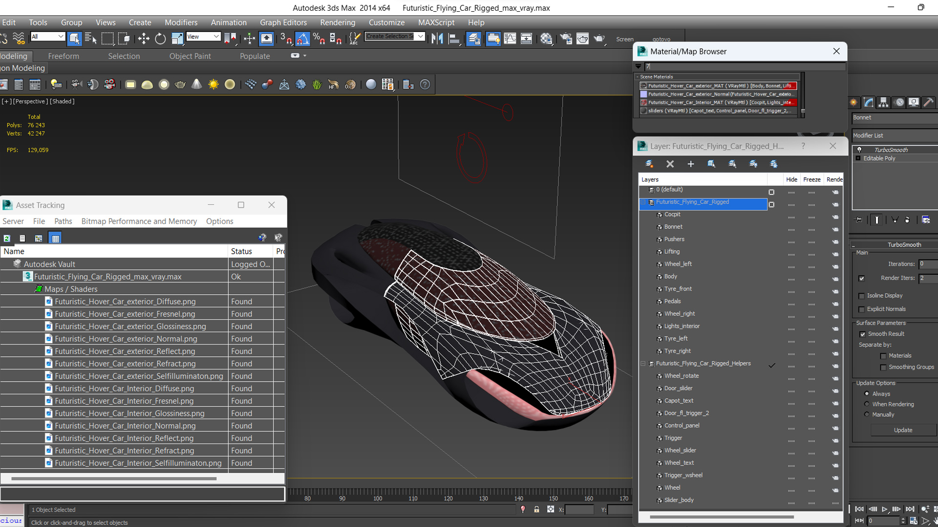 3D Futuristic Flying Car Rigged model