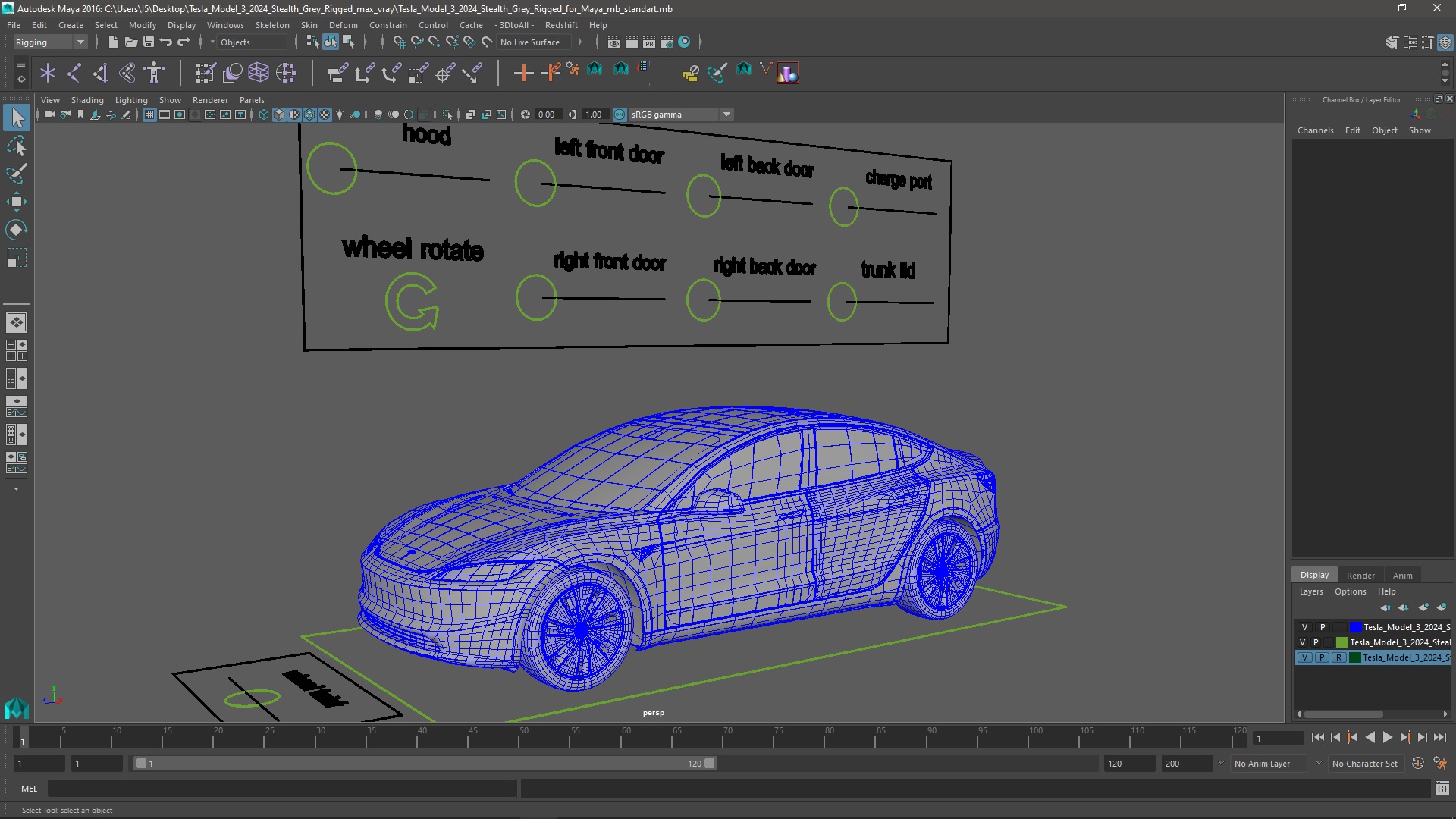Tesla Model 3 2024 Stealth Grey Rigged for Maya 3D