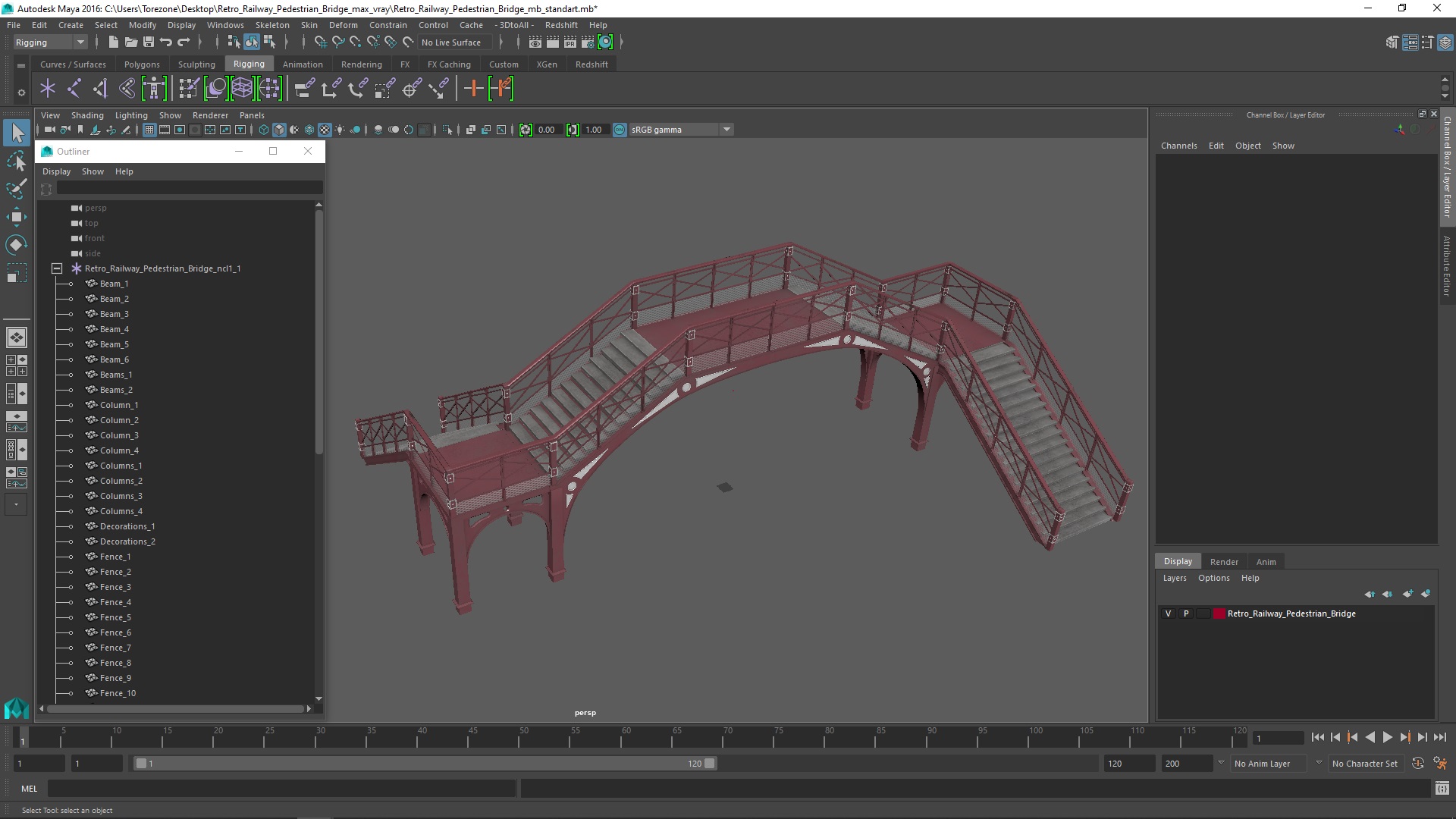 3D Retro Railway Pedestrian Bridge