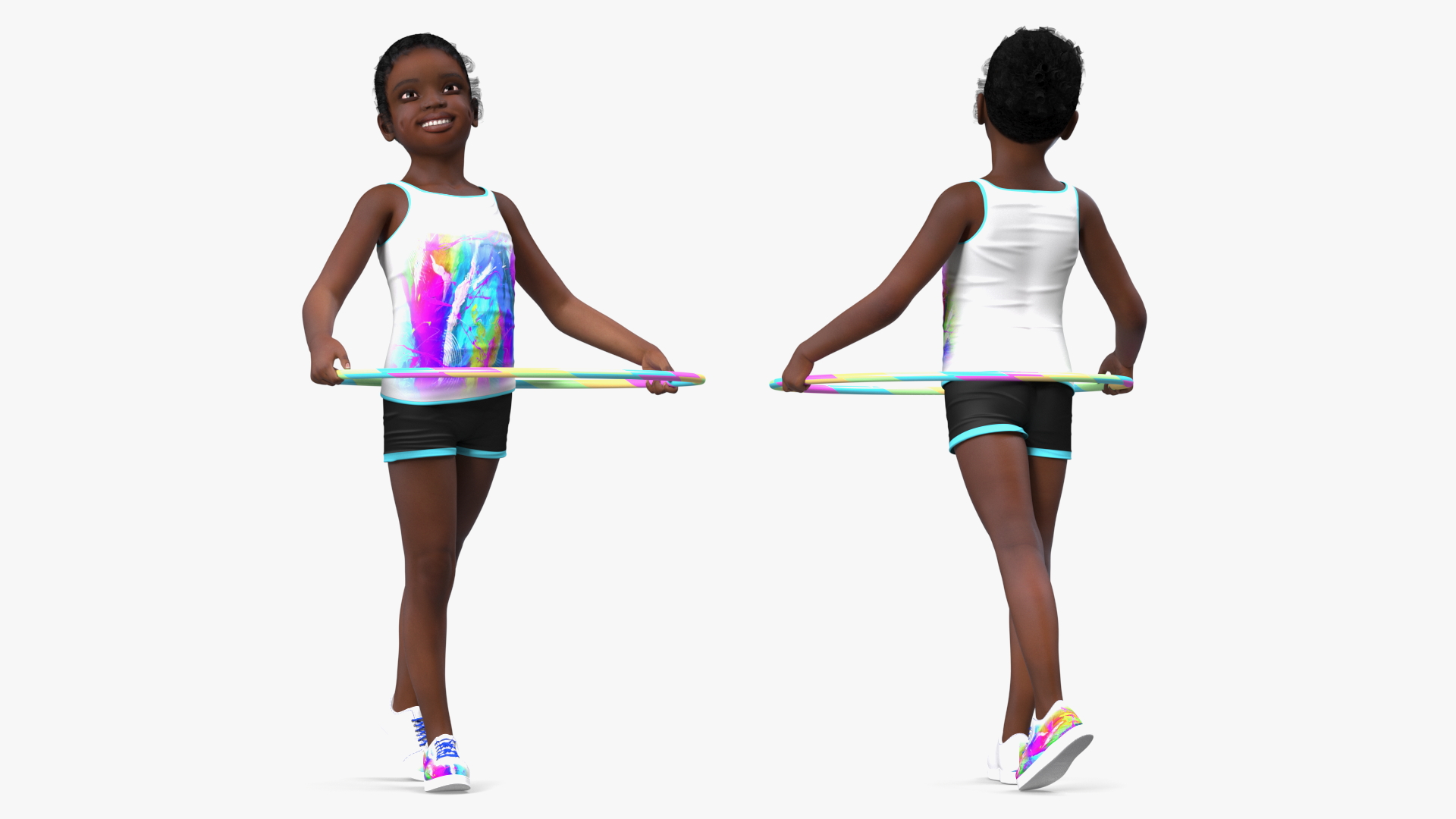 3D Black Child Girl With Hoop