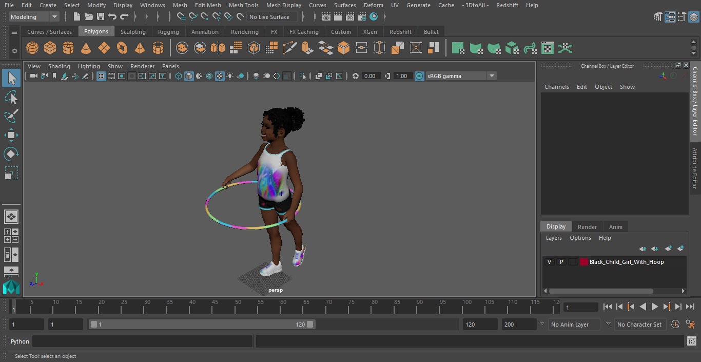 3D Black Child Girl With Hoop