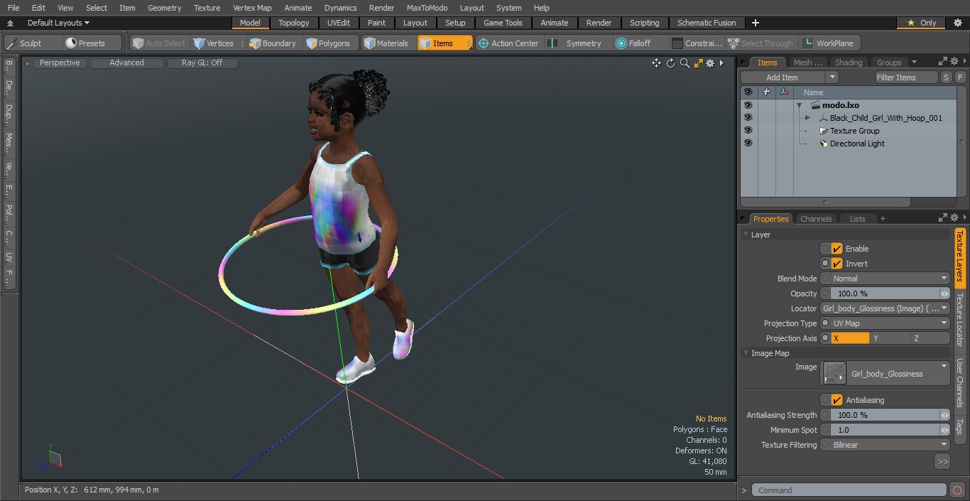 3D Black Child Girl With Hoop
