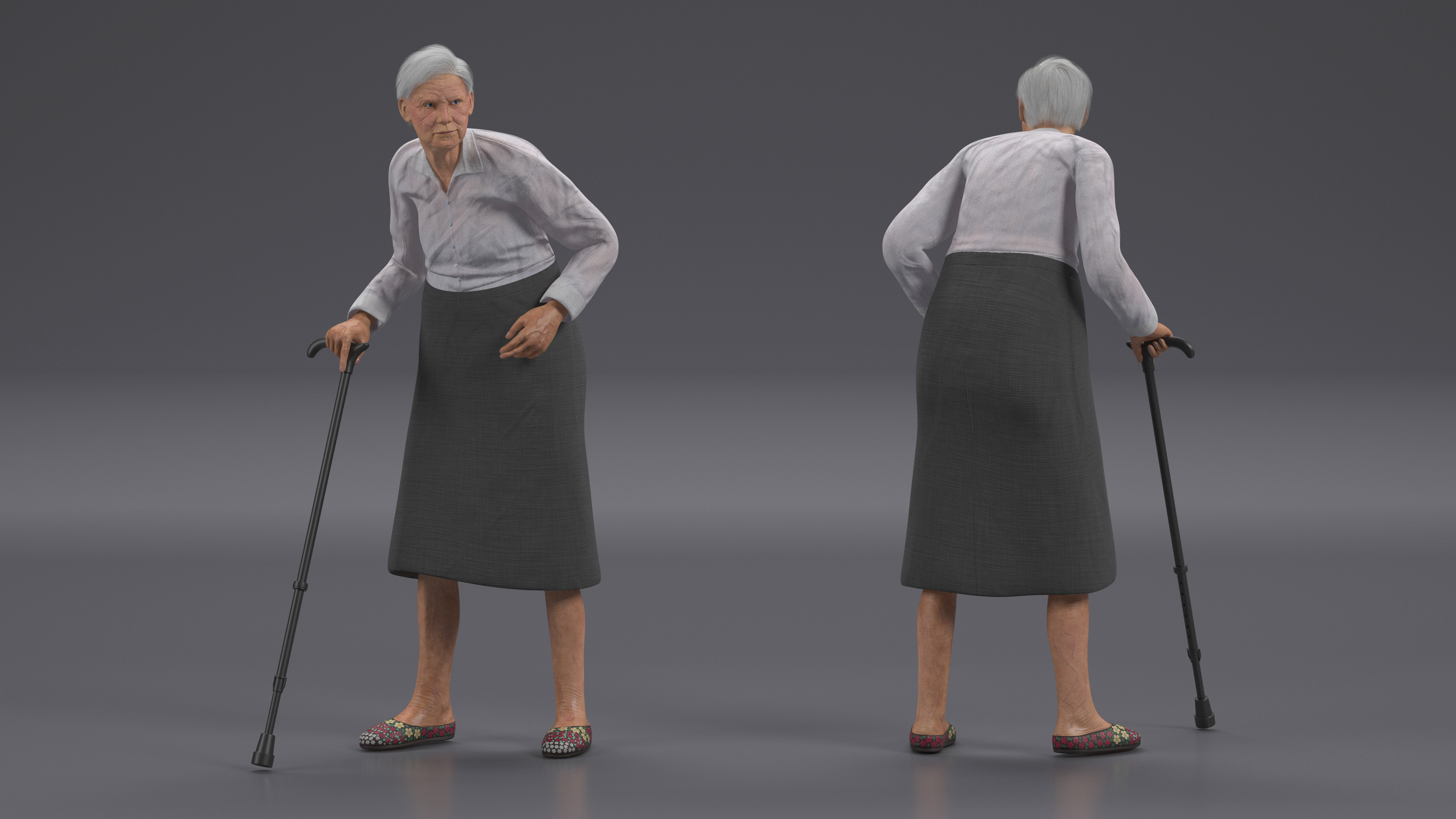 Older Woman with Walking Cane 3D model