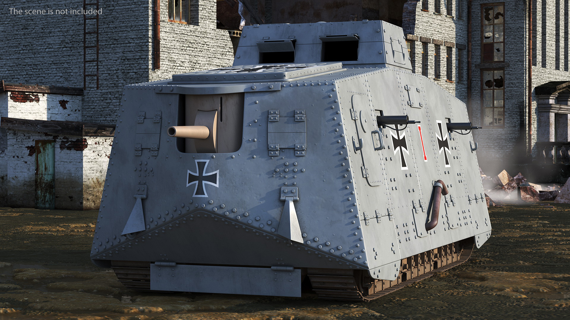 3D German heavy tank 1917 A7V Sturmpanzerwagen Gray model