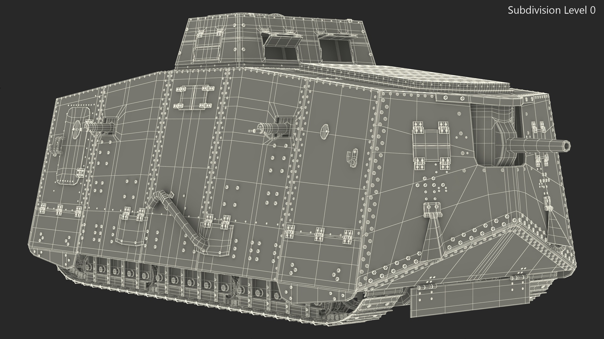 3D German heavy tank 1917 A7V Sturmpanzerwagen Gray model