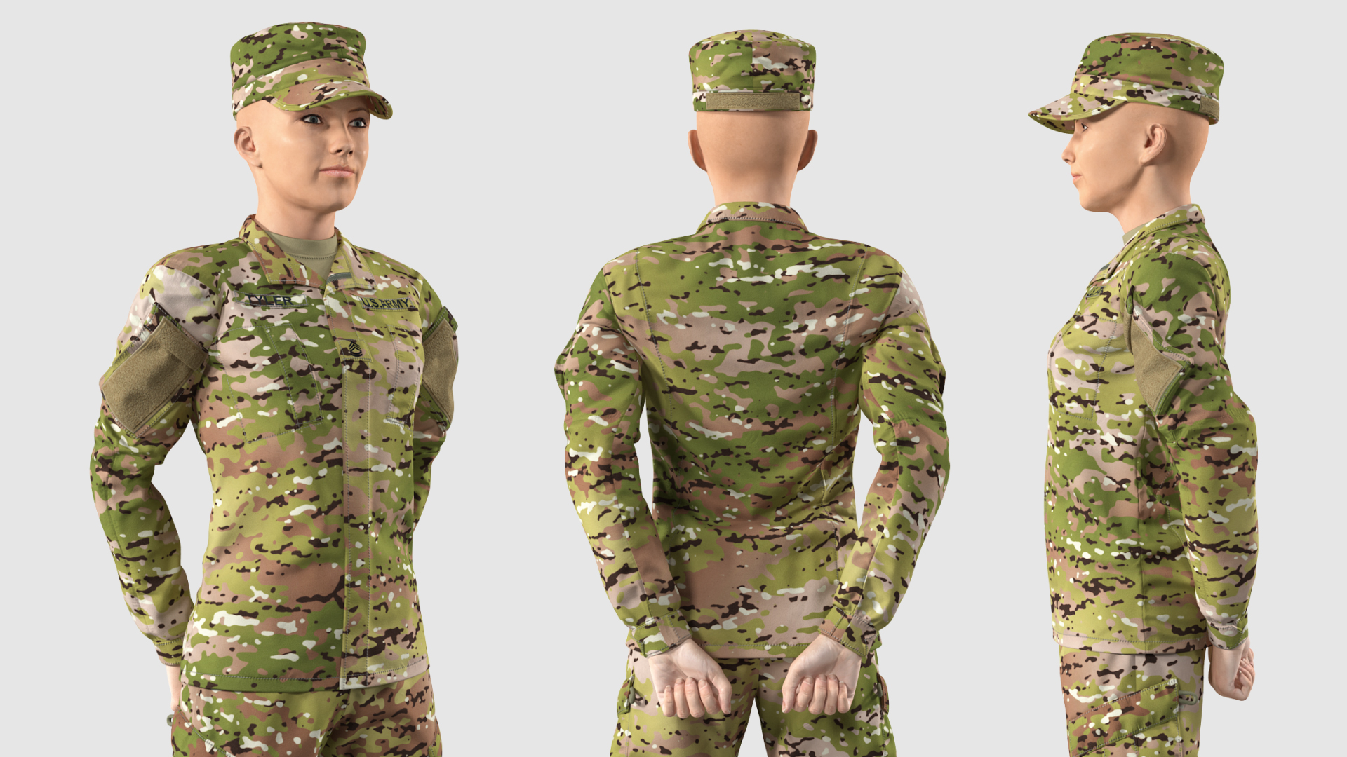 3D Female Soldier Camo Standing Pose model