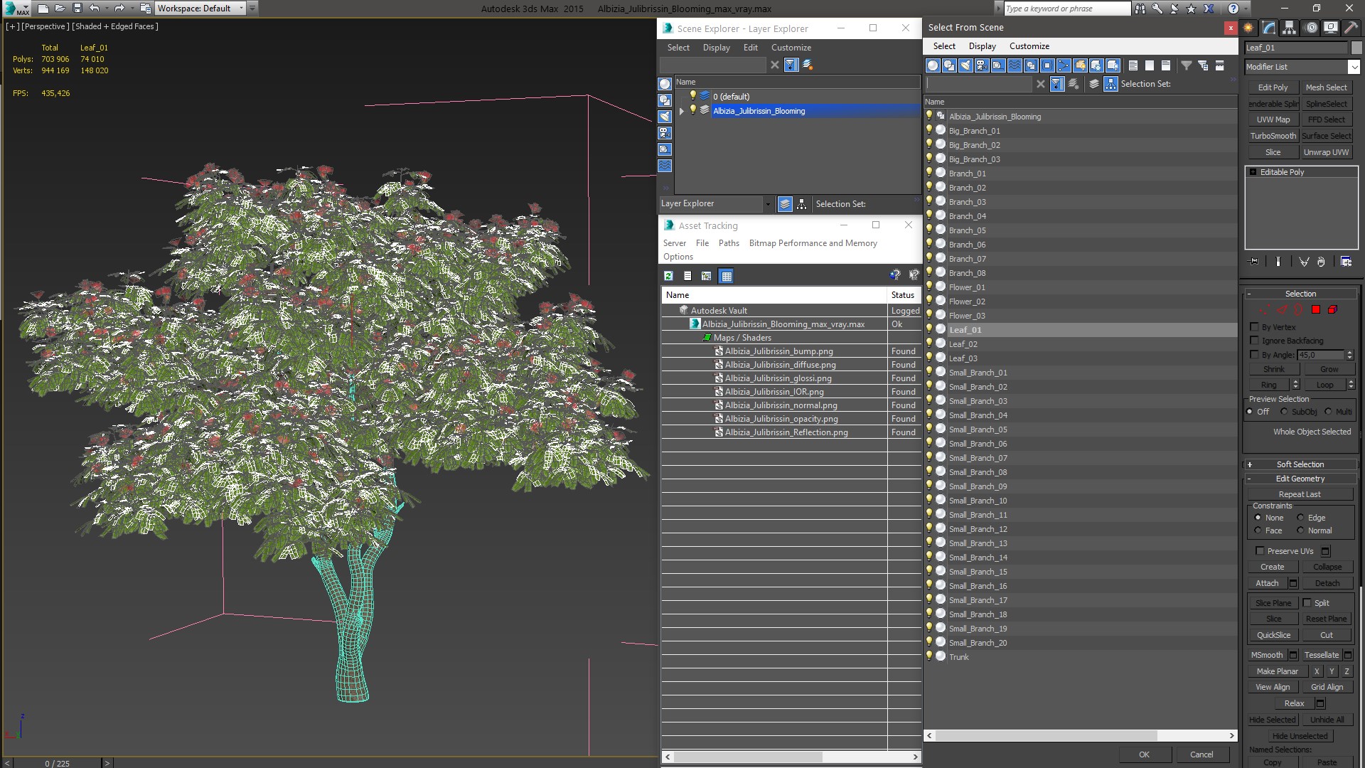 3D Albizia Julibrissin Blooming model