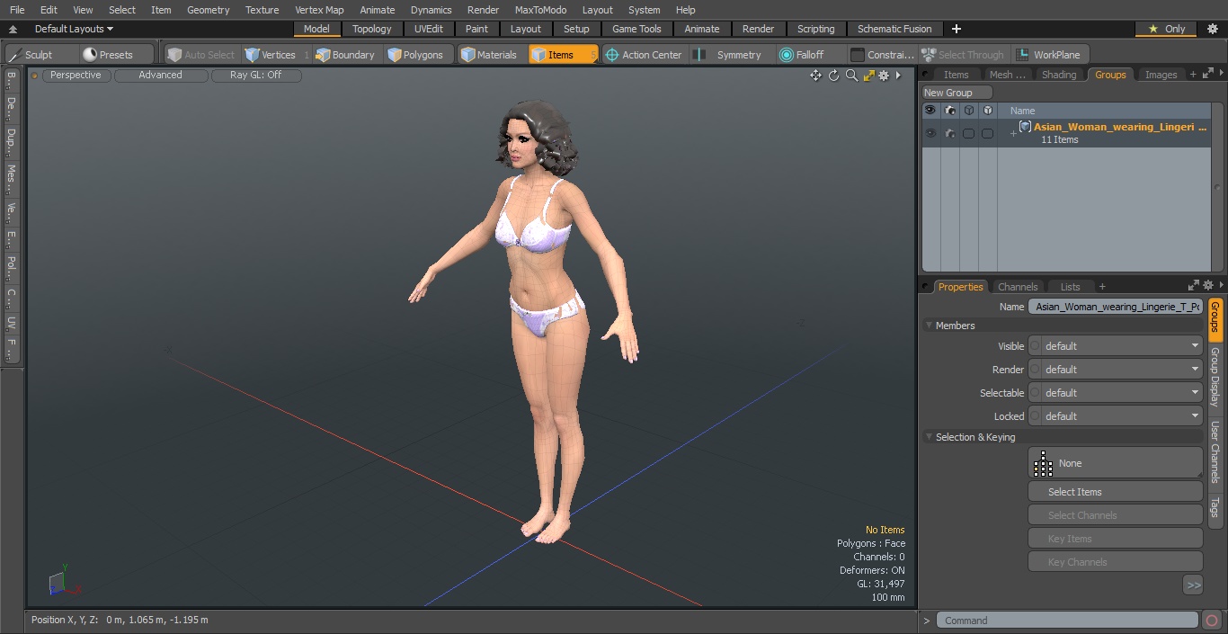 3D model Asian Woman wearing Lingerie T Pose