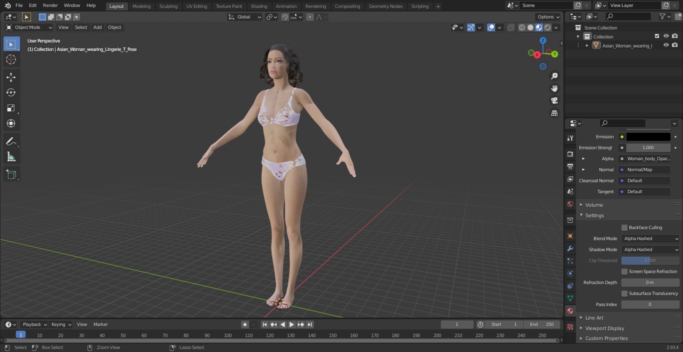 3D model Asian Woman wearing Lingerie T Pose