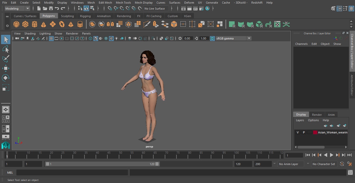 3D model Asian Woman wearing Lingerie T Pose