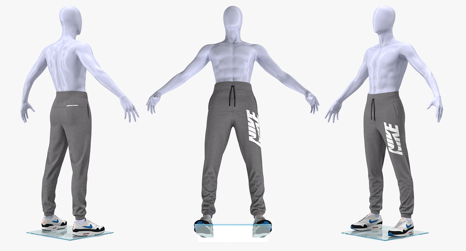 3D Grey Nike Joggers and Sneakers on Mannequin model