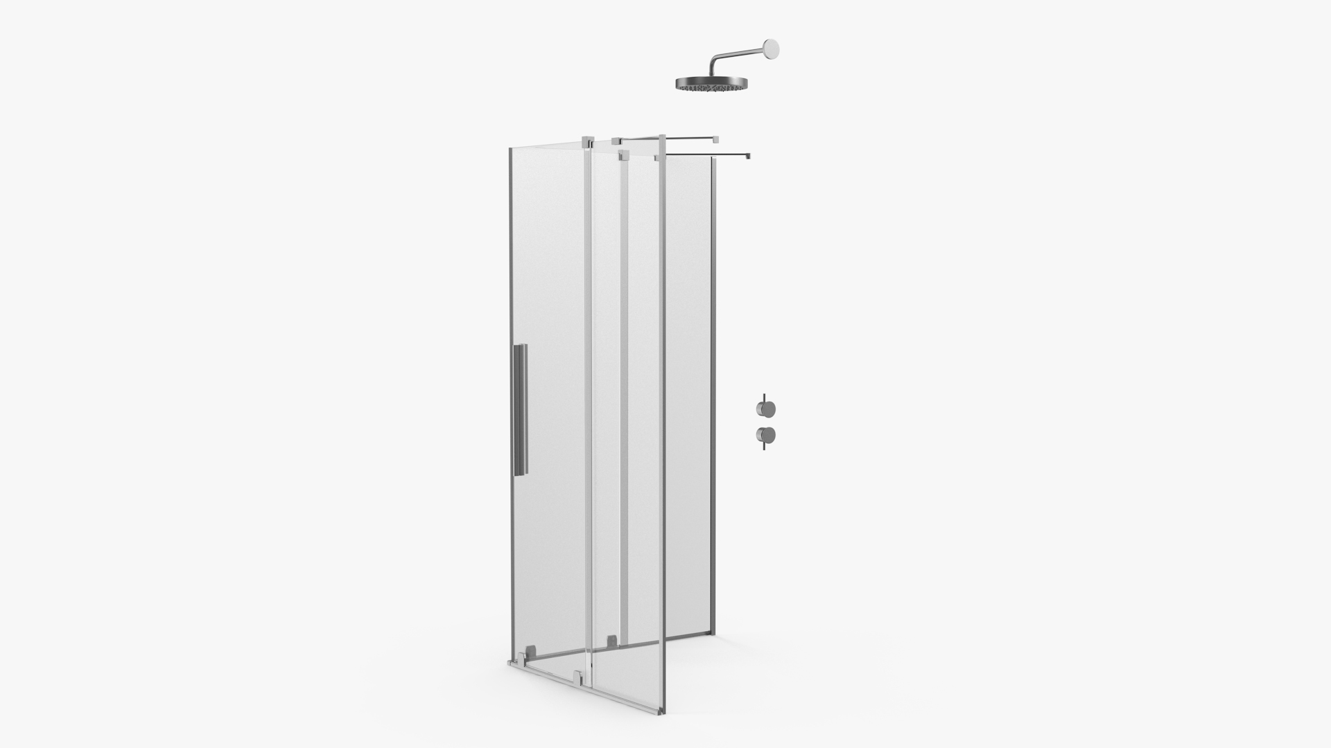 3D Glass Shower Enclosure Sliding Doors Silver model