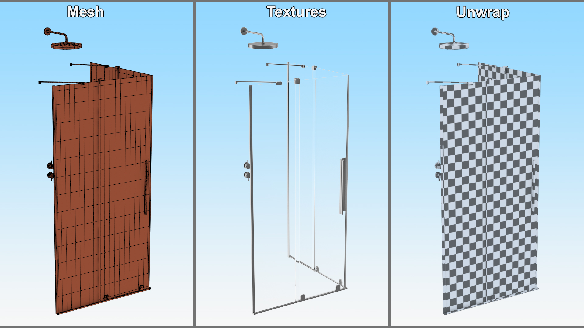 3D Glass Shower Enclosure Sliding Doors Silver model