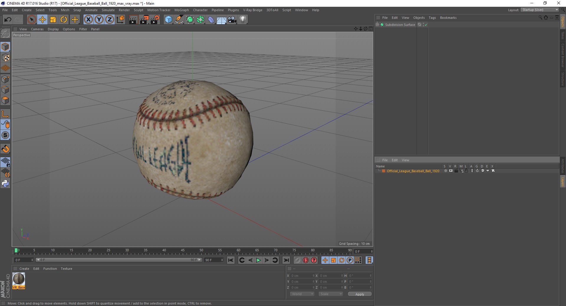Official League Baseball Ball 1920 3D model