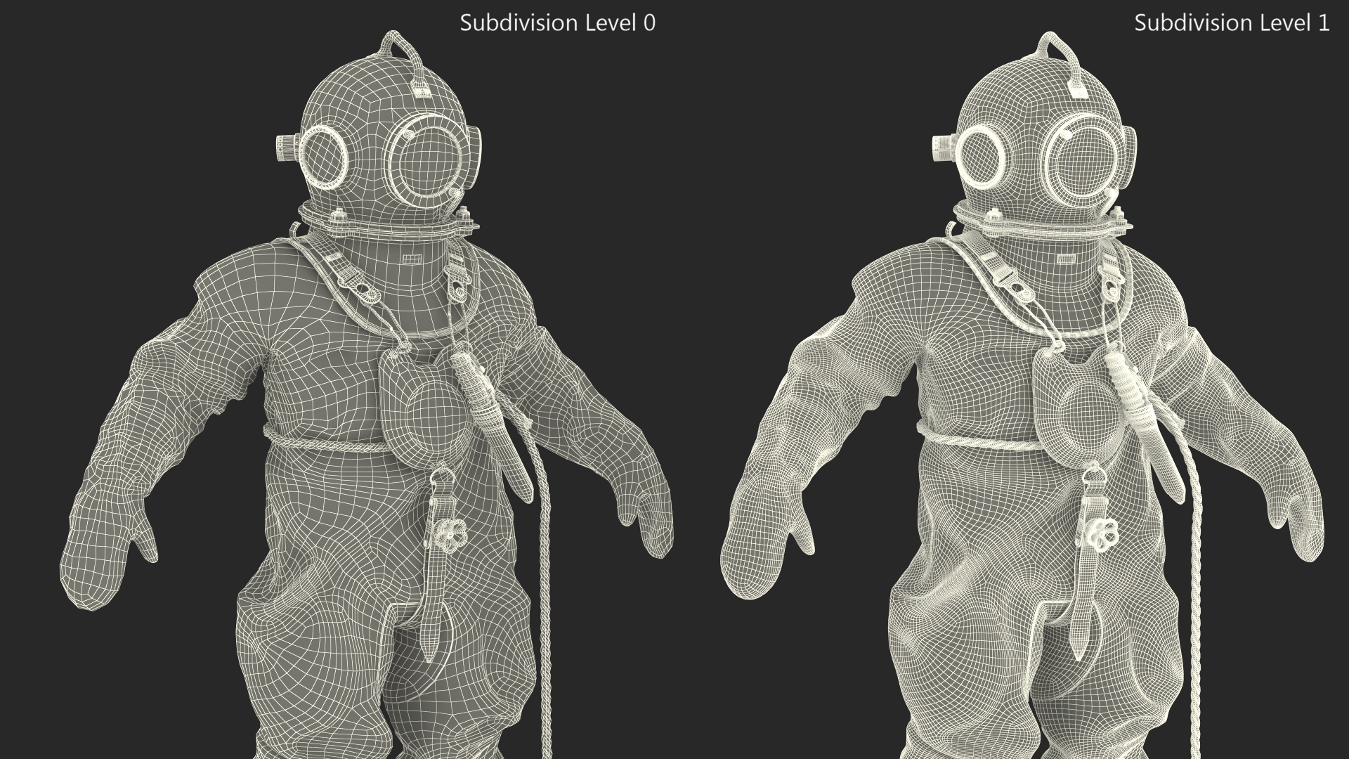 3D Antique Copper Diving Suit Rigged model