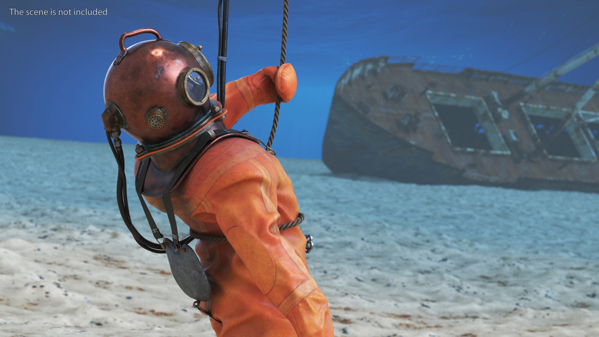 3D Antique Copper Diving Suit Rigged model