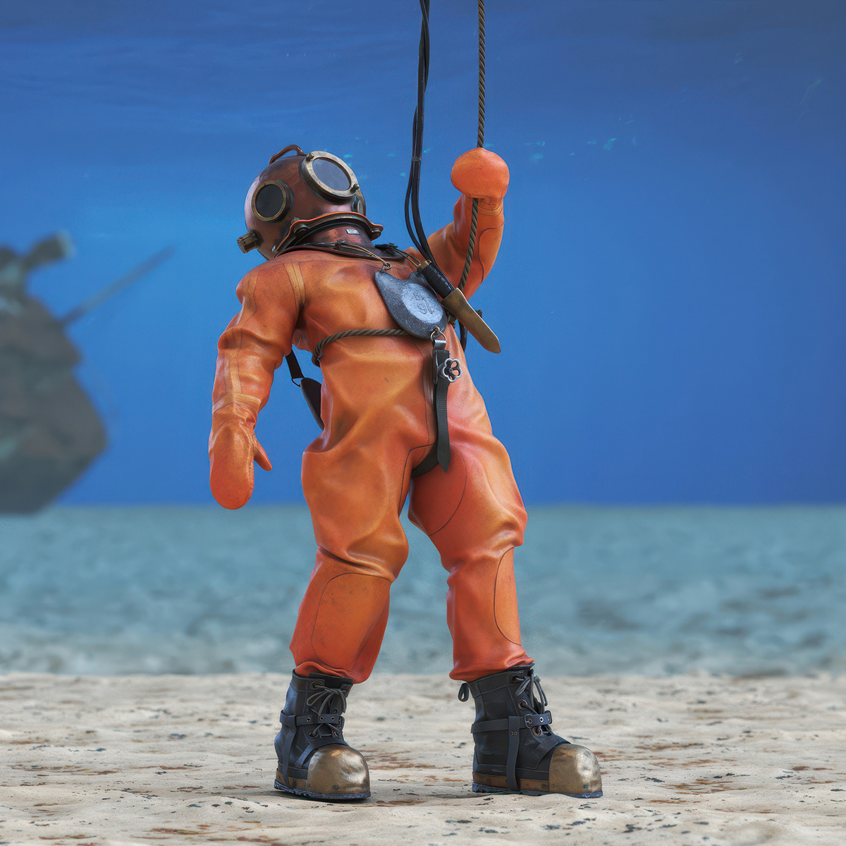 3D Antique Copper Diving Suit Rigged model