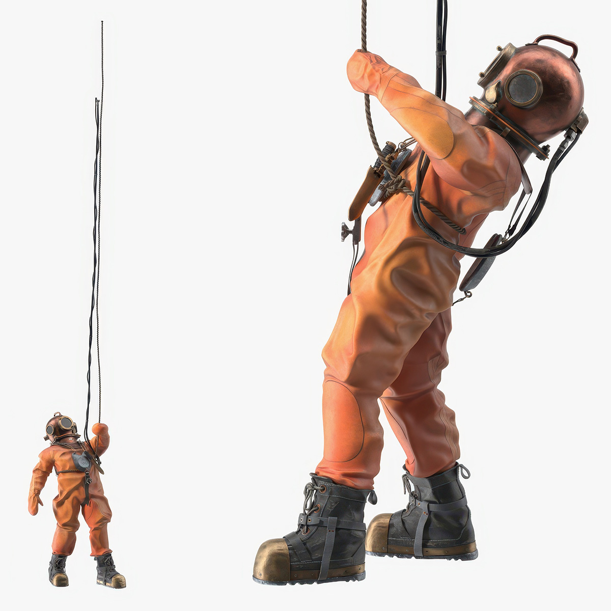 3D Antique Copper Diving Suit Rigged model