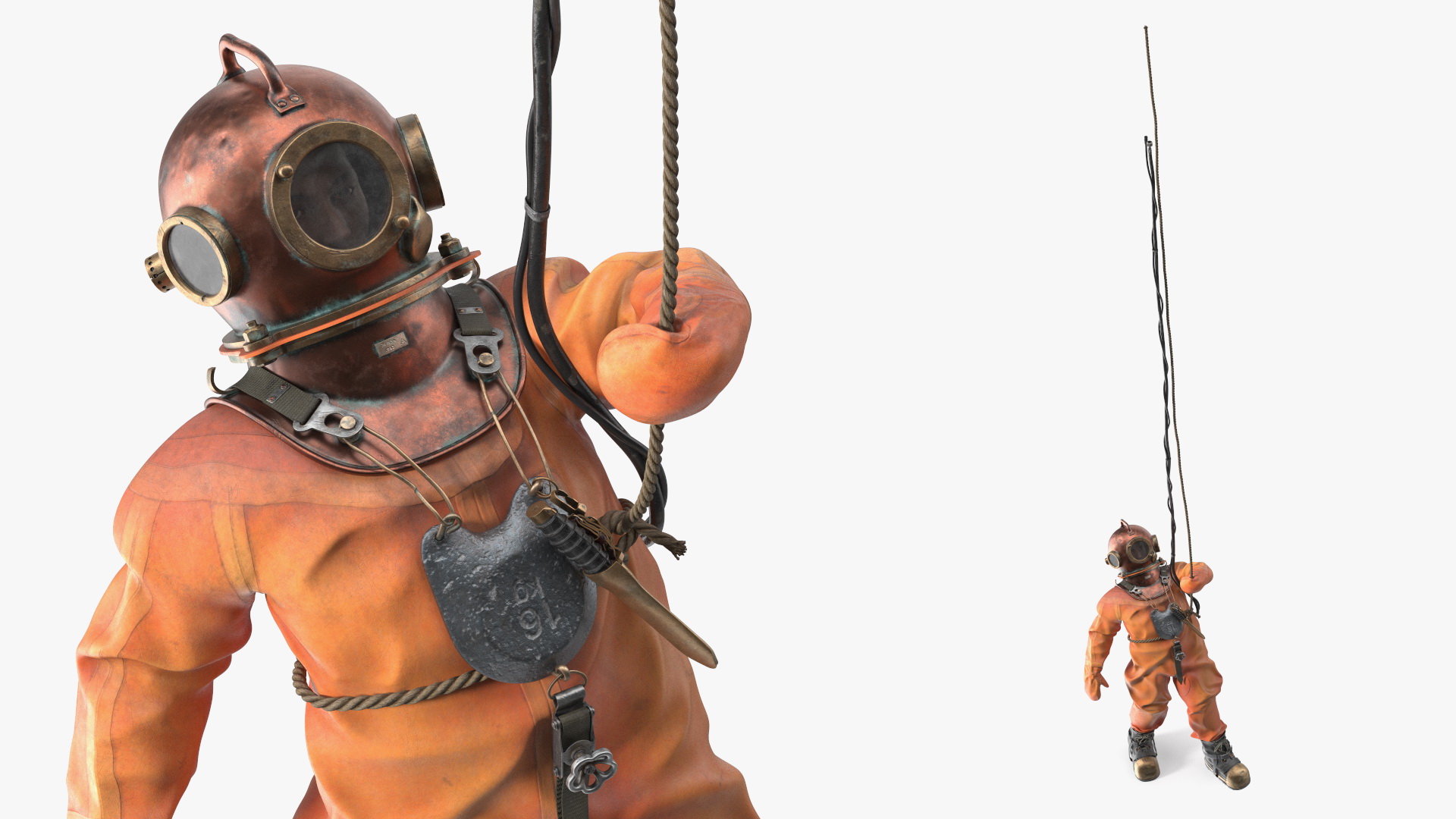 3D Antique Copper Diving Suit Rigged model