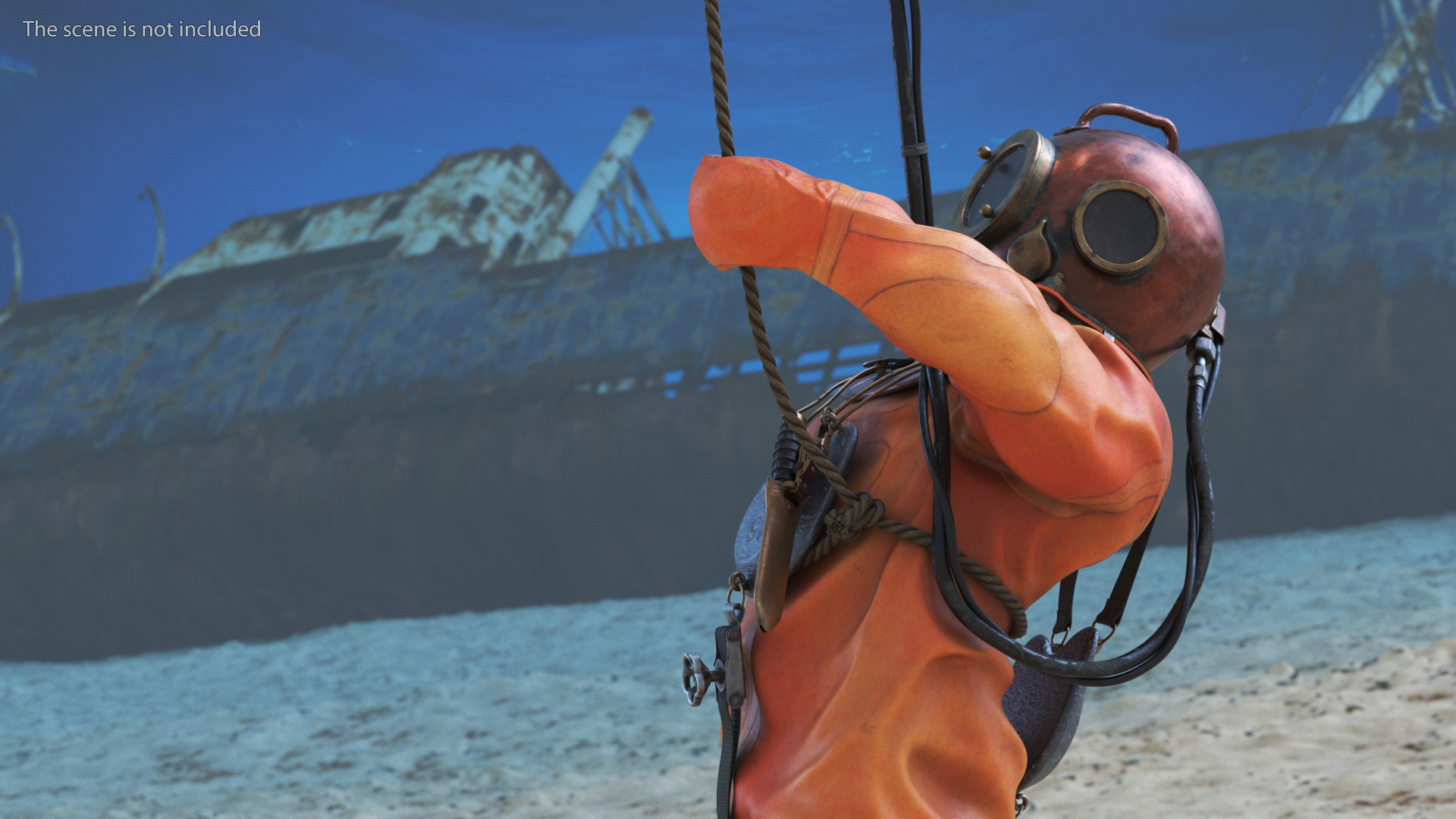 3D Antique Copper Diving Suit Rigged model