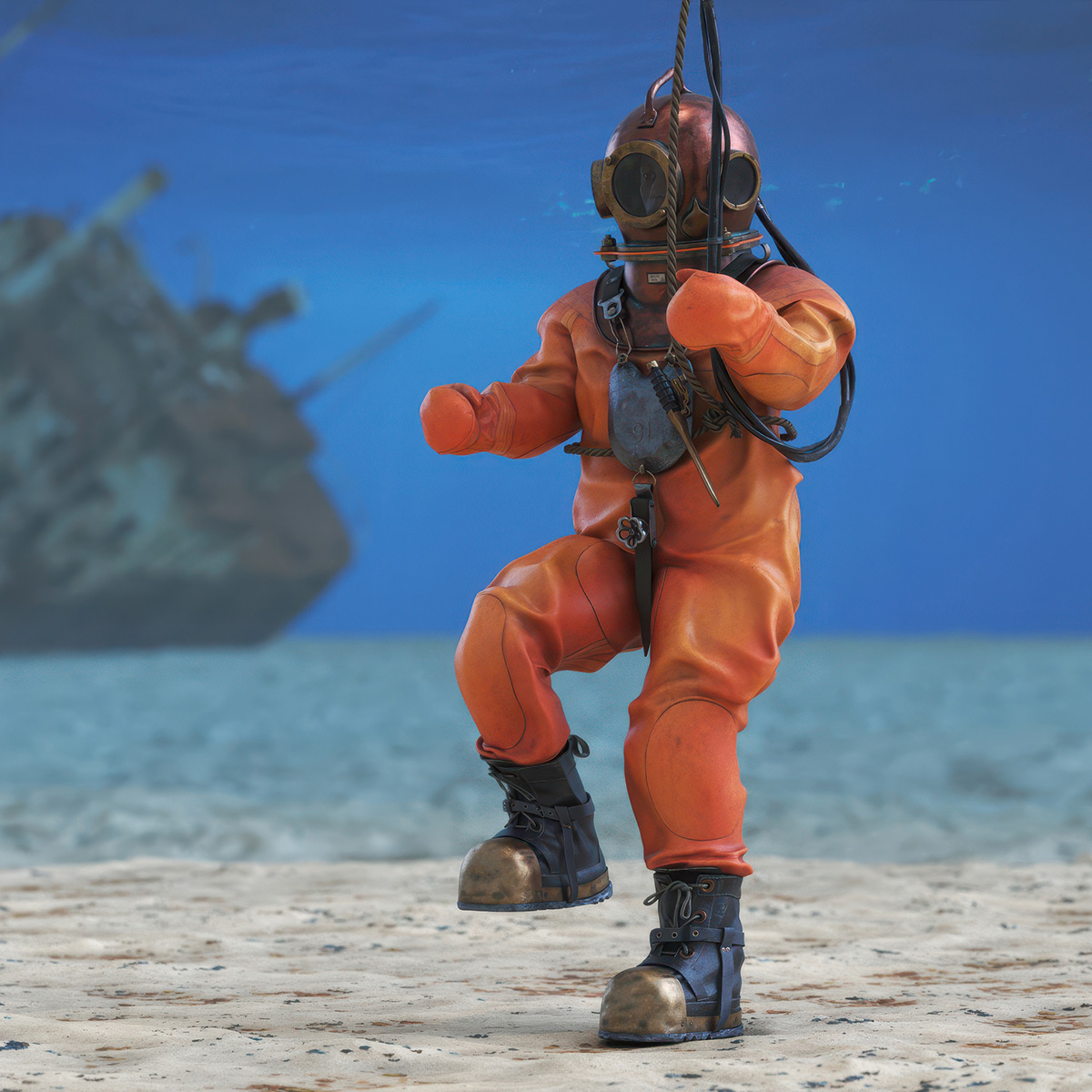 3D Antique Copper Diving Suit Rigged model