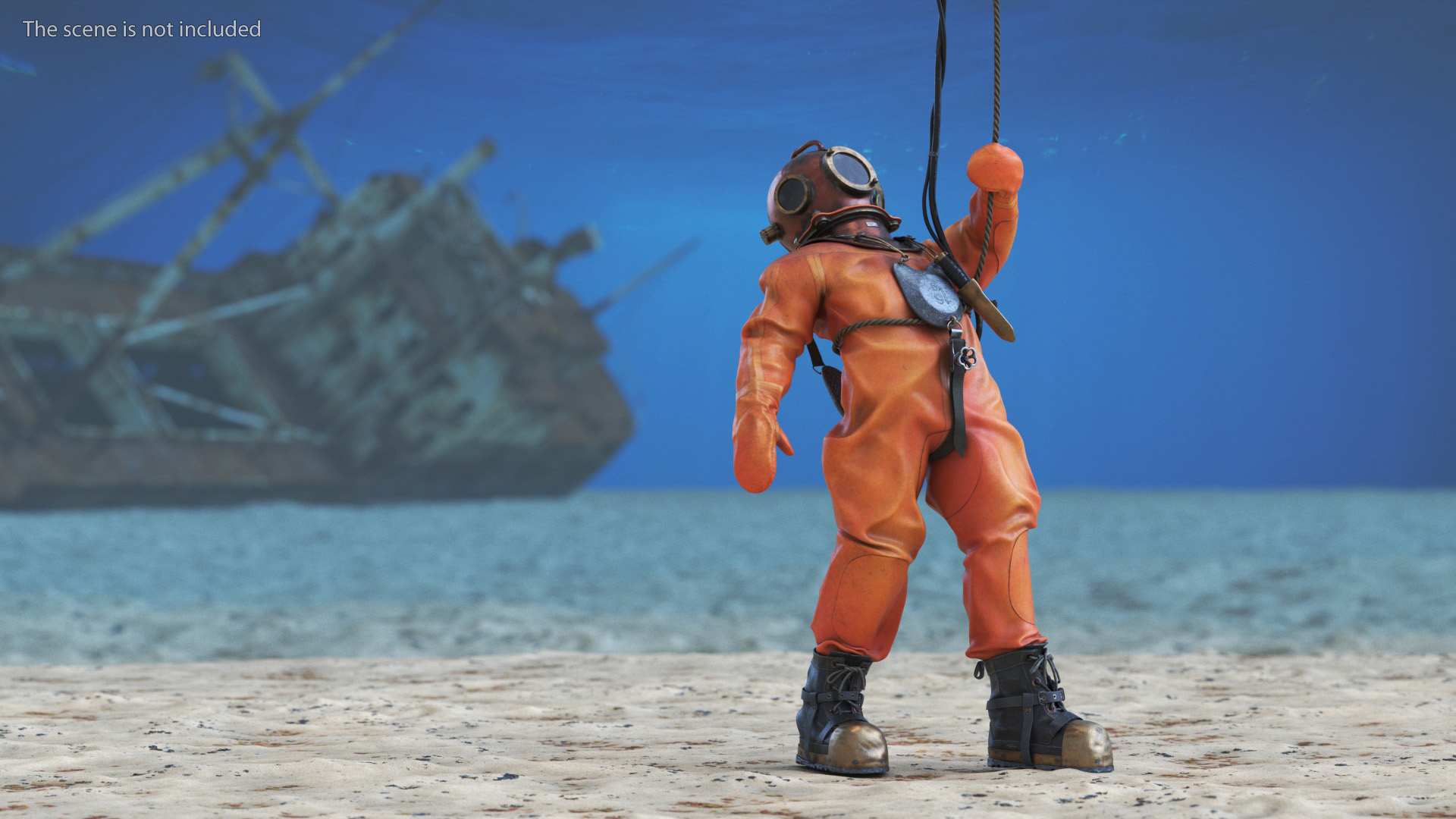 3D Antique Copper Diving Suit Rigged model
