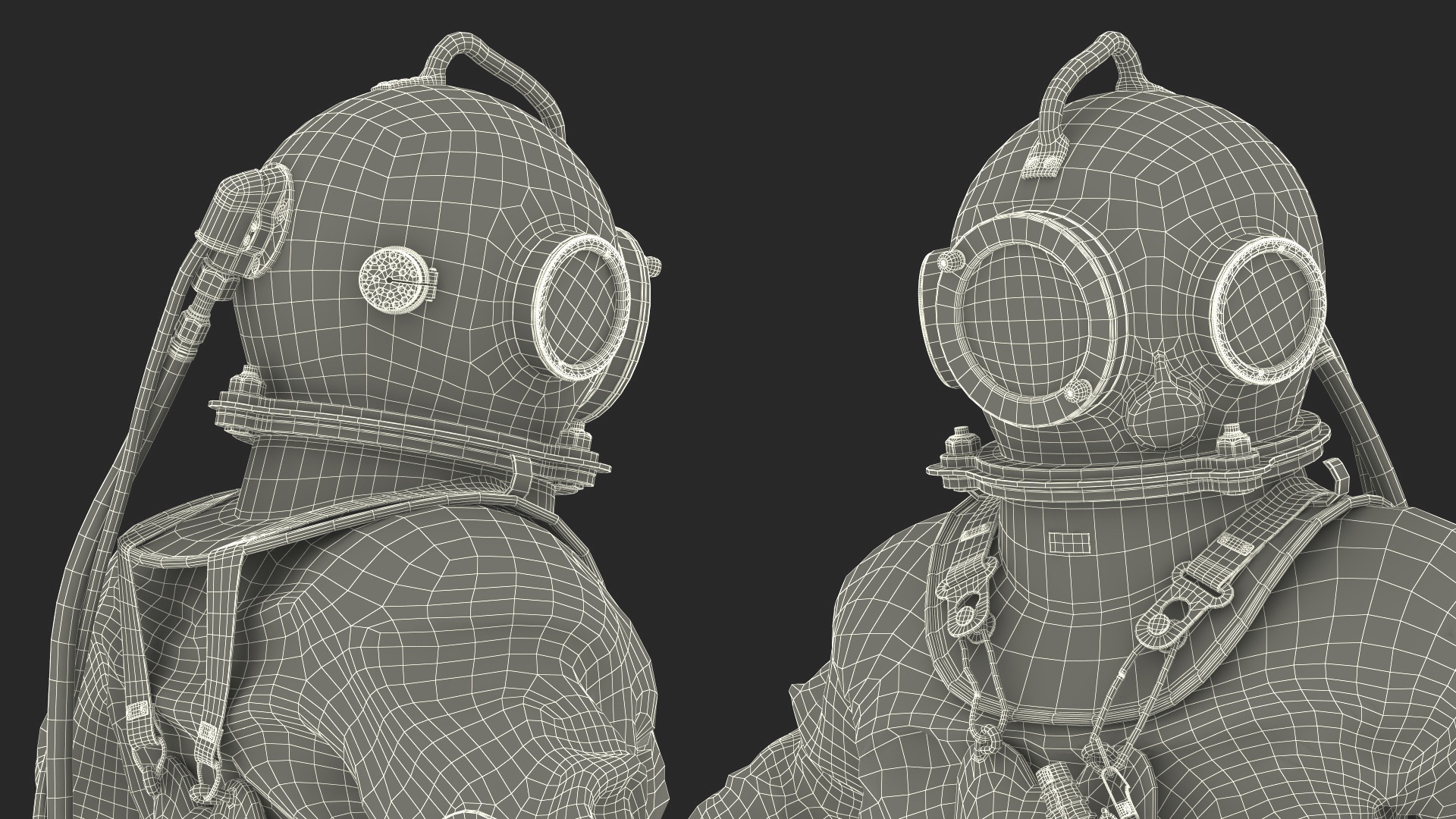 3D Antique Copper Diving Suit Rigged model