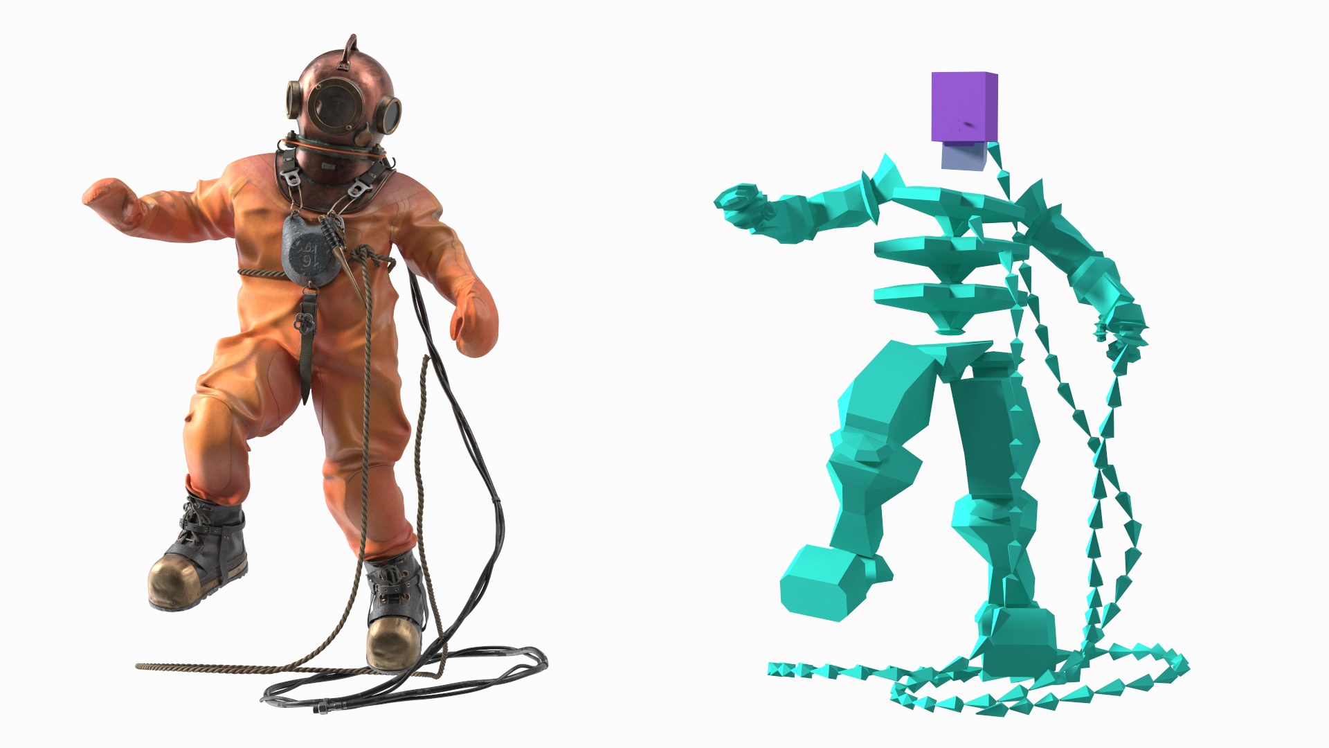 3D Antique Copper Diving Suit Rigged model